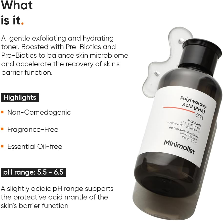 Minimalist Hydrating & Soothing Glow Boosting Face Toner | Pore Tightening & Mild Exfoliation For Sensitive & Normal Skin | PHA 3% Alcohol-Free Face toner - View 6 of 6