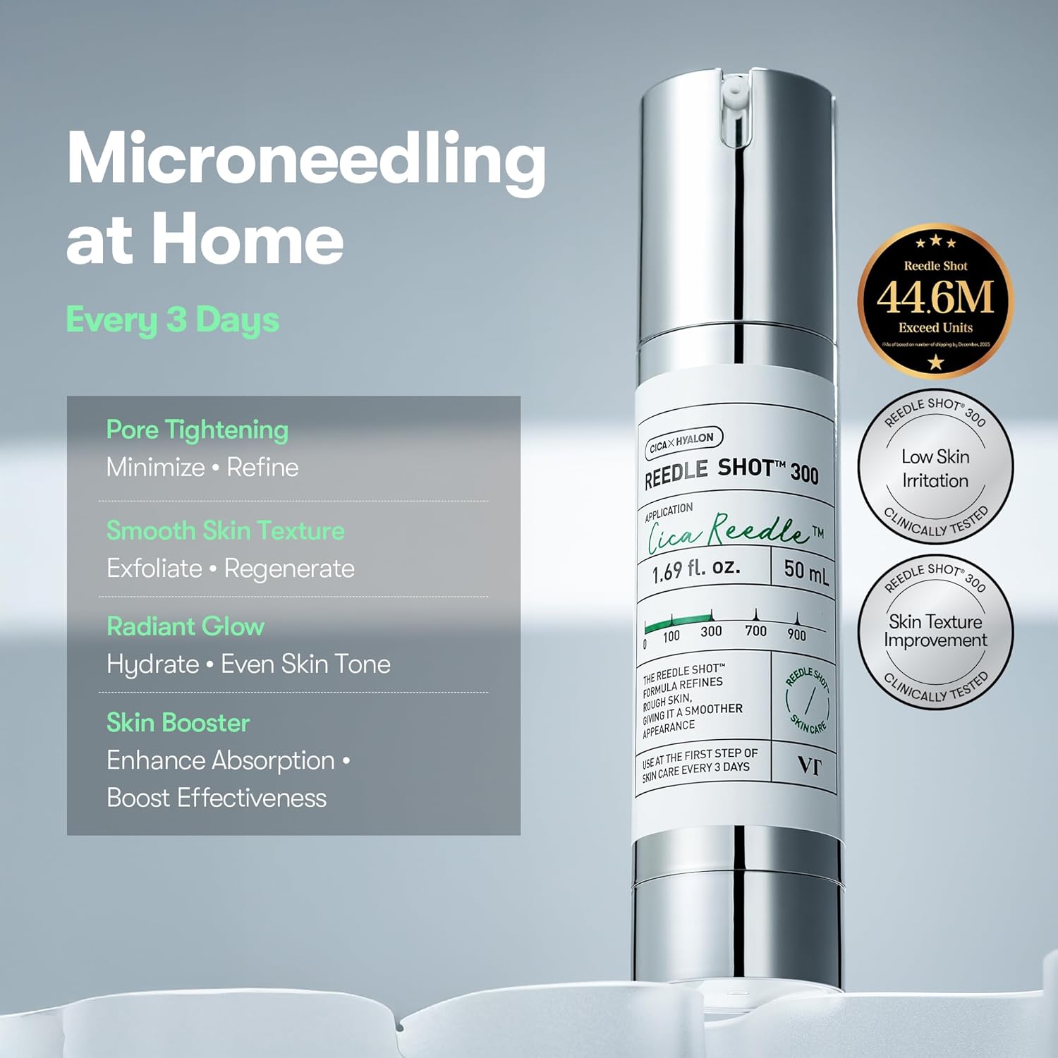 VT COSMETICS CICA Reedle Shot 300 | Advanced Night Exosome, Microneedling Serum, Centella Asiatica, Hyaluronic Acid, Propolis, Soft Skin, Regeneration, Glass Skin, Korean Skincare Booster (50ml) - View 7 of 8
