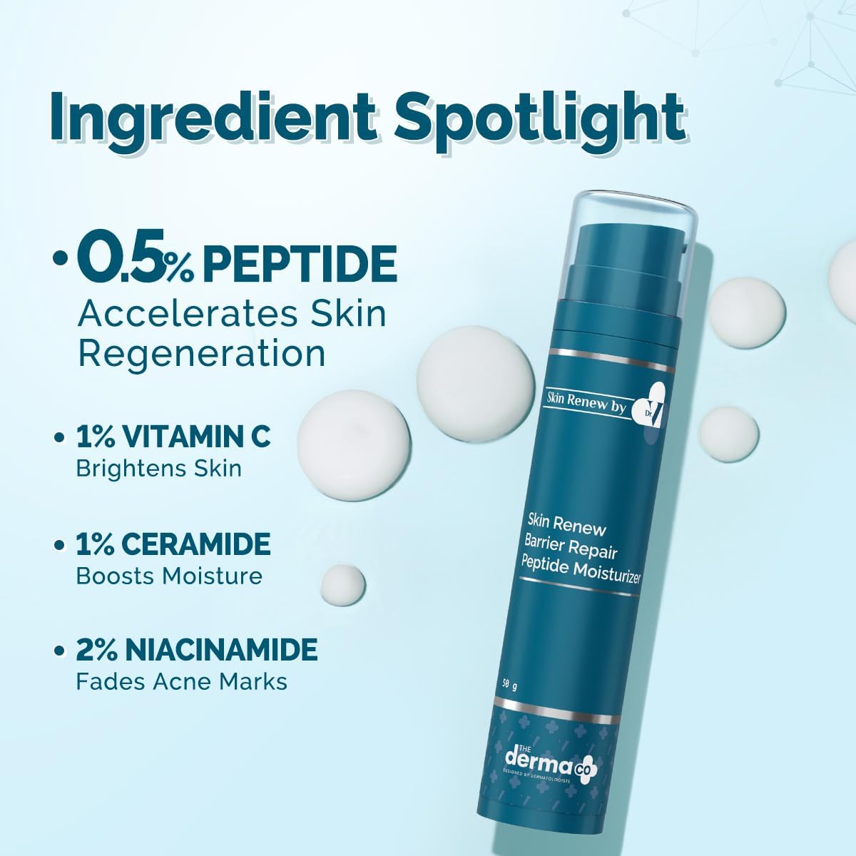 The Derma Co. x Dr.V Skin Renew Barrier Repair Peptide Moisturizer-Peptide & Vitamin C-50ml|Repairs Skin Barrier & Deeply Moisturizes|Aids Skin Regeneration|Moisturizes & Strengthens Skin Barrier - View 5 of 8