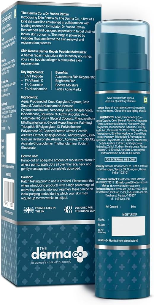 The Derma Co. x Dr.V Skin Renew Barrier Repair Peptide Moisturizer-Peptide & Vitamin C-50ml|Repairs Skin Barrier & Deeply Moisturizes|Aids Skin Regeneration|Moisturizes & Strengthens Skin Barrier - View 8 of 8