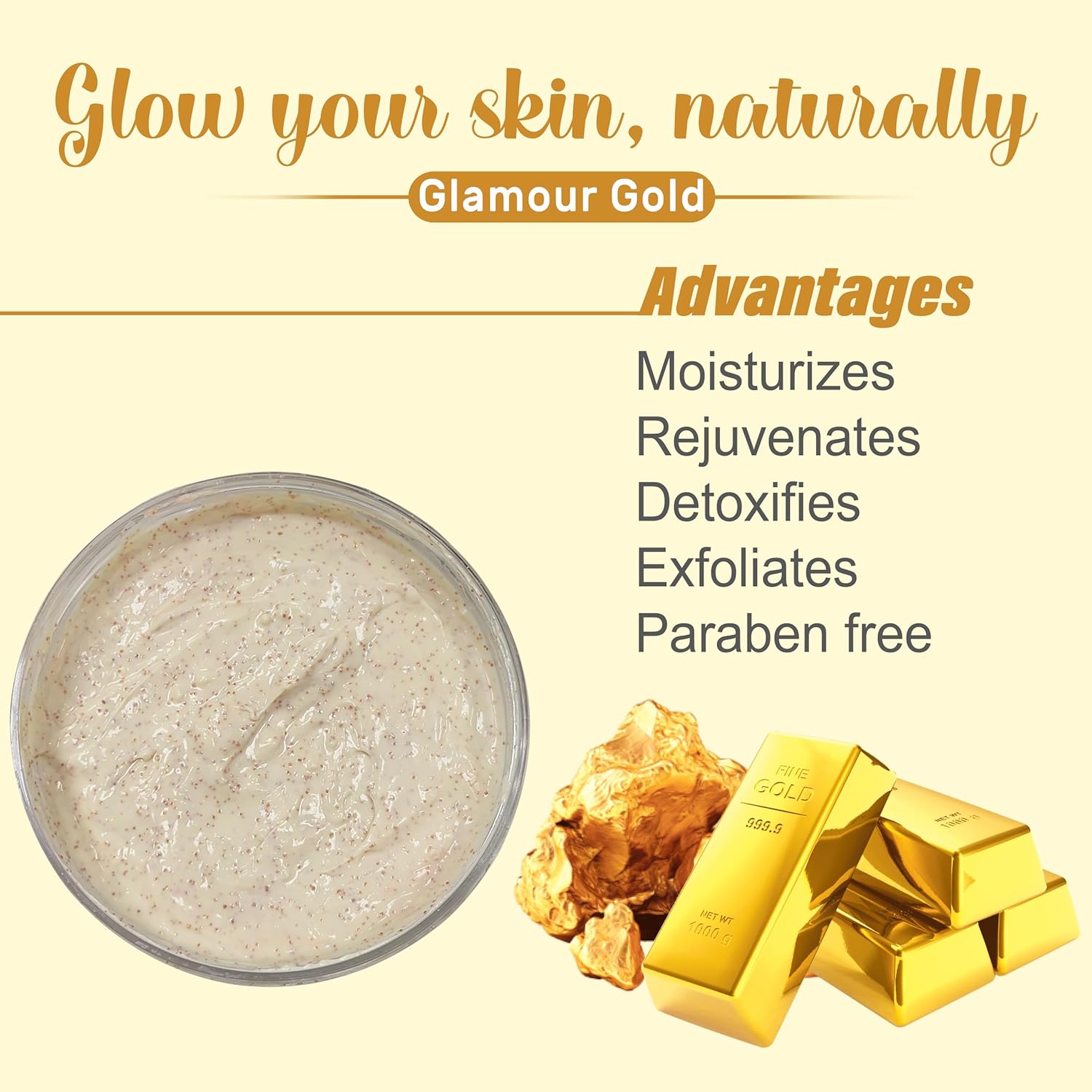 ECOLYTE+ Face Scrub La Parisienne, Deeply Exfoliates, Reveal Smooth & Beautiful Skin, Exfoliating Scrub, Facial Exfoliant, Moisturizing, Glowing Skin - (Glamour Gold, 500 ml) - View 3 of 6