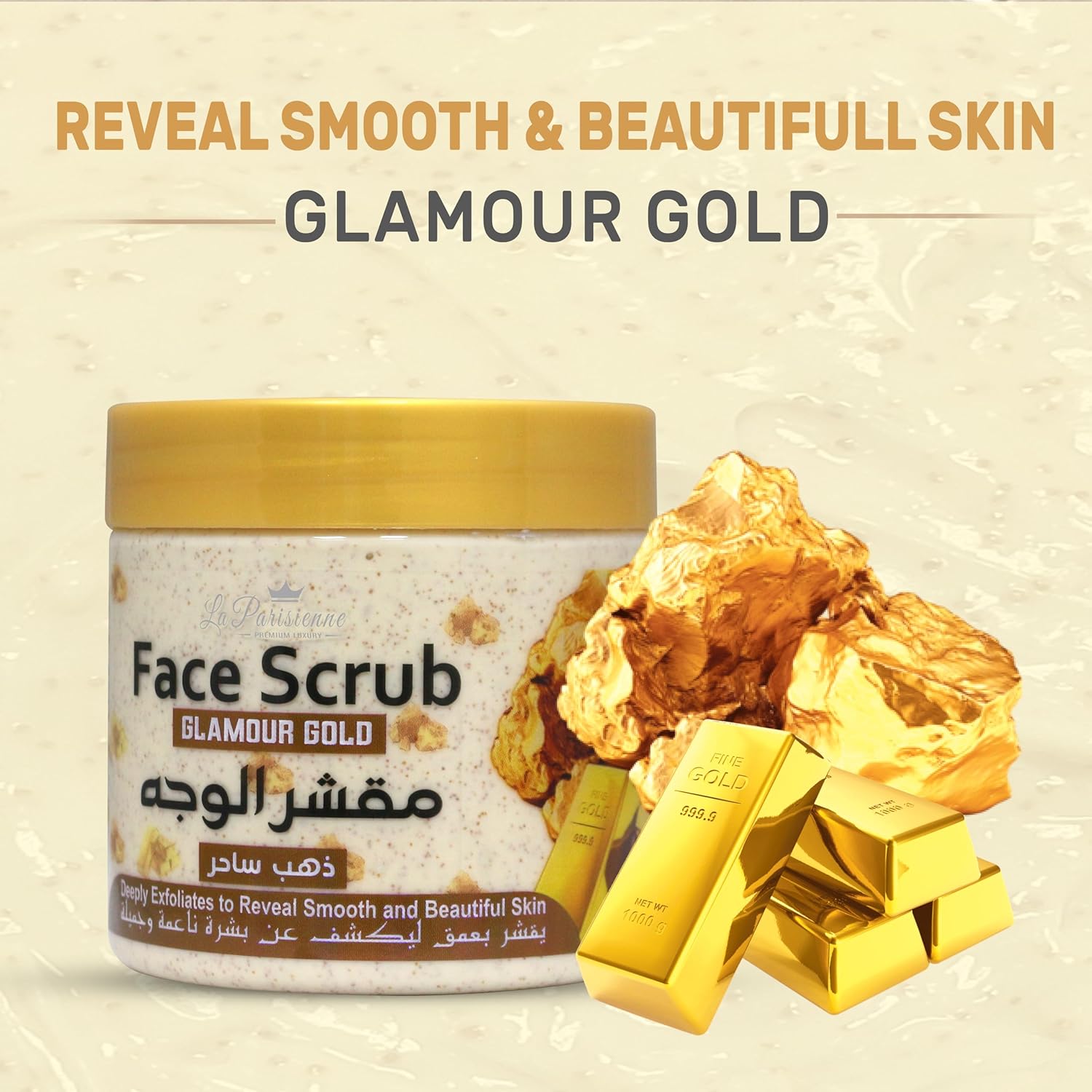 ECOLYTE+ Face Scrub La Parisienne, Deeply Exfoliates, Reveal Smooth & Beautiful Skin, Exfoliating Scrub, Facial Exfoliant, Moisturizing, Glowing Skin - (Glamour Gold, 500 ml) - View 4 of 6