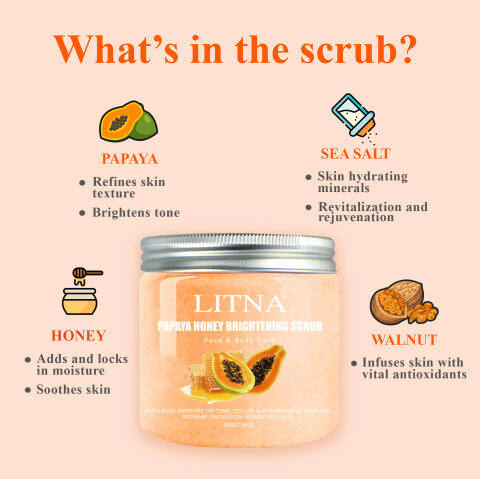 LITNA Papaya Honey Brightening Scrub | Exfoliating Facial & Body Scrub | Papaya Extract and Honey Care Formula | Removes Dead Skin Cells, Nourishes, Moisturizes and Helps Reveal Smooth Radiant Looking Skin - View 2 of 3
