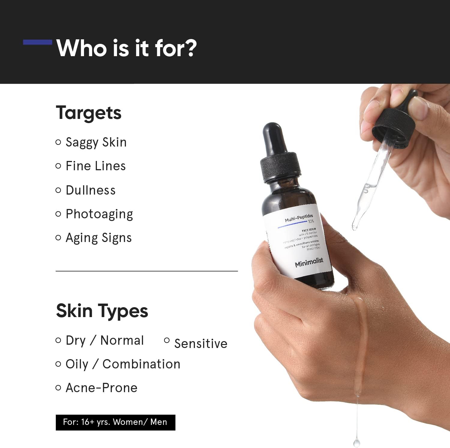 Minimalist Collagen Boosting Serum with 10% Multi-Peptides for Advanced Skin Elasticity, Firming & Lifting Treatment | 7% Matrixyl 3000 + 3% Bio-Placenta for Intense Glow, Plump, Glass-Like Skin - View 3 of 4