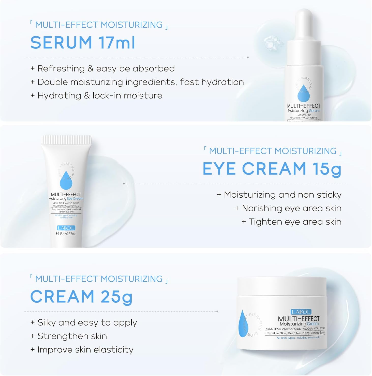 LAIKOU Multi-effect Moisturizing Skincare Set, 5 pcs Hydration Skin Care, Travel Size Skincare Kit with Cleanser Facial, Toner Hydrating, Face Serum, Eye Cream and Moisturiser Cream - View 2 of 9