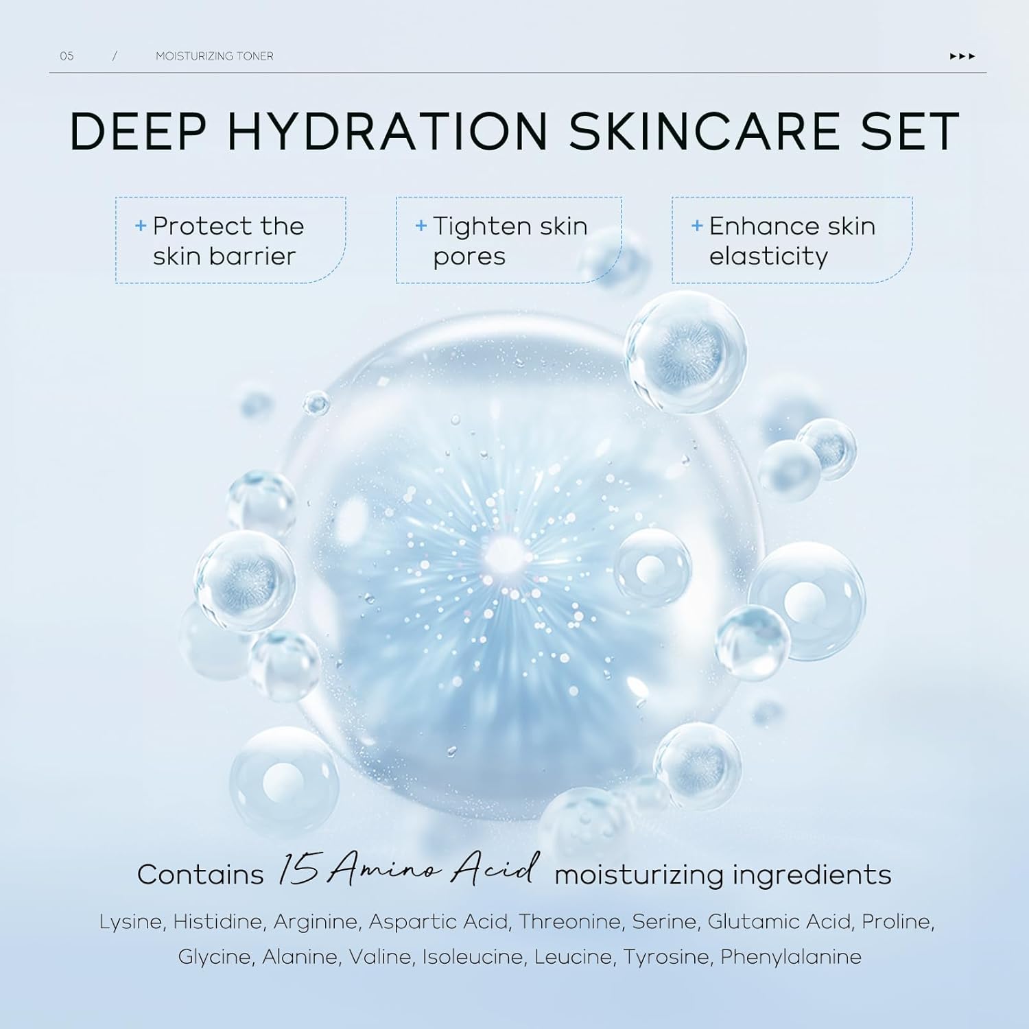 LAIKOU Multi-effect Moisturizing Skincare Set, 5 pcs Hydration Skin Care, Travel Size Skincare Kit with Cleanser Facial, Toner Hydrating, Face Serum, Eye Cream and Moisturiser Cream - View 6 of 9