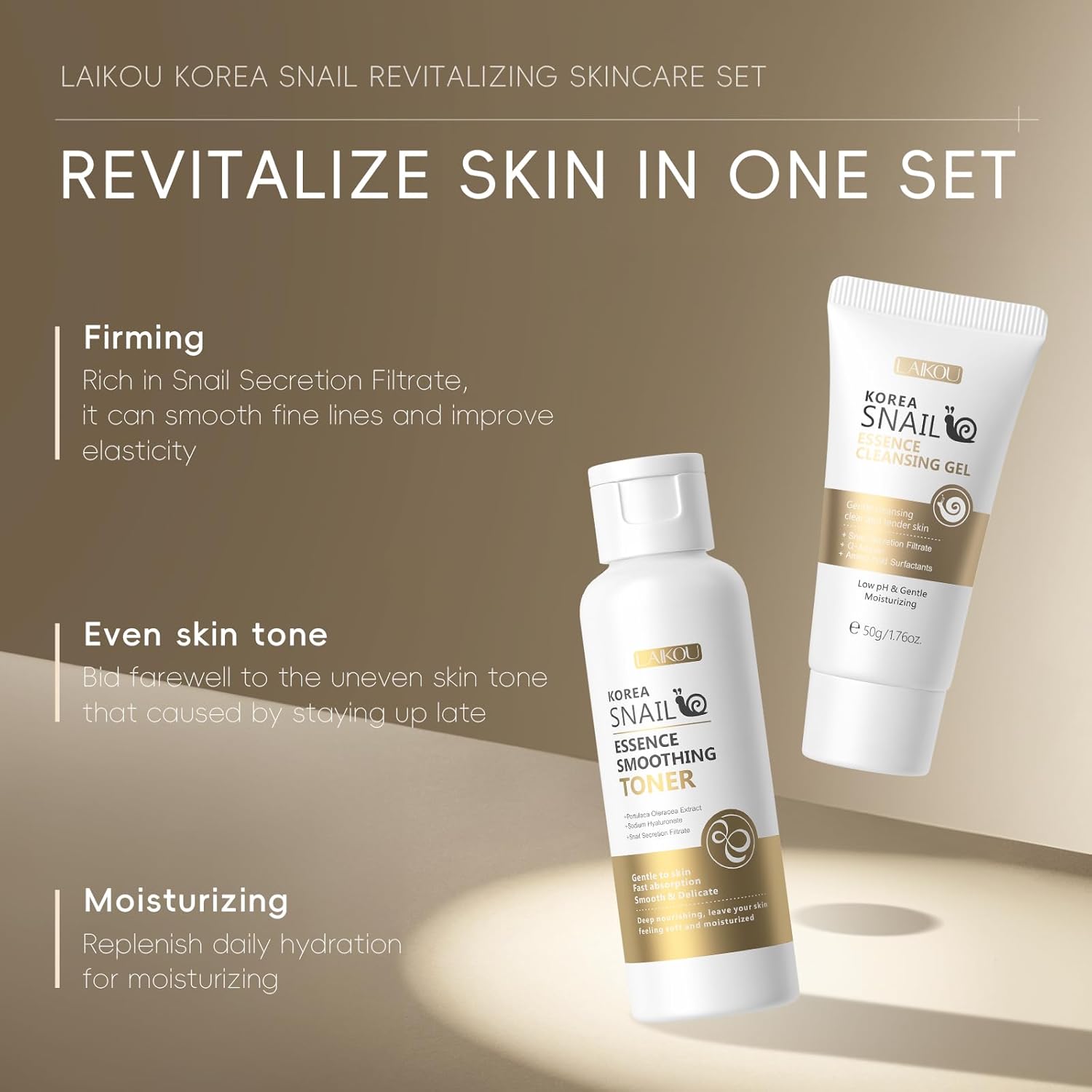 LAIKOU Korea Snail Mucin Skincare Set,5pcs Skincare Gift Set for Teenage Girls Women, Snail Mucin Cleanser,Toner,Face Serum,Eye Cream,Moisturiser - View 7 of 8
