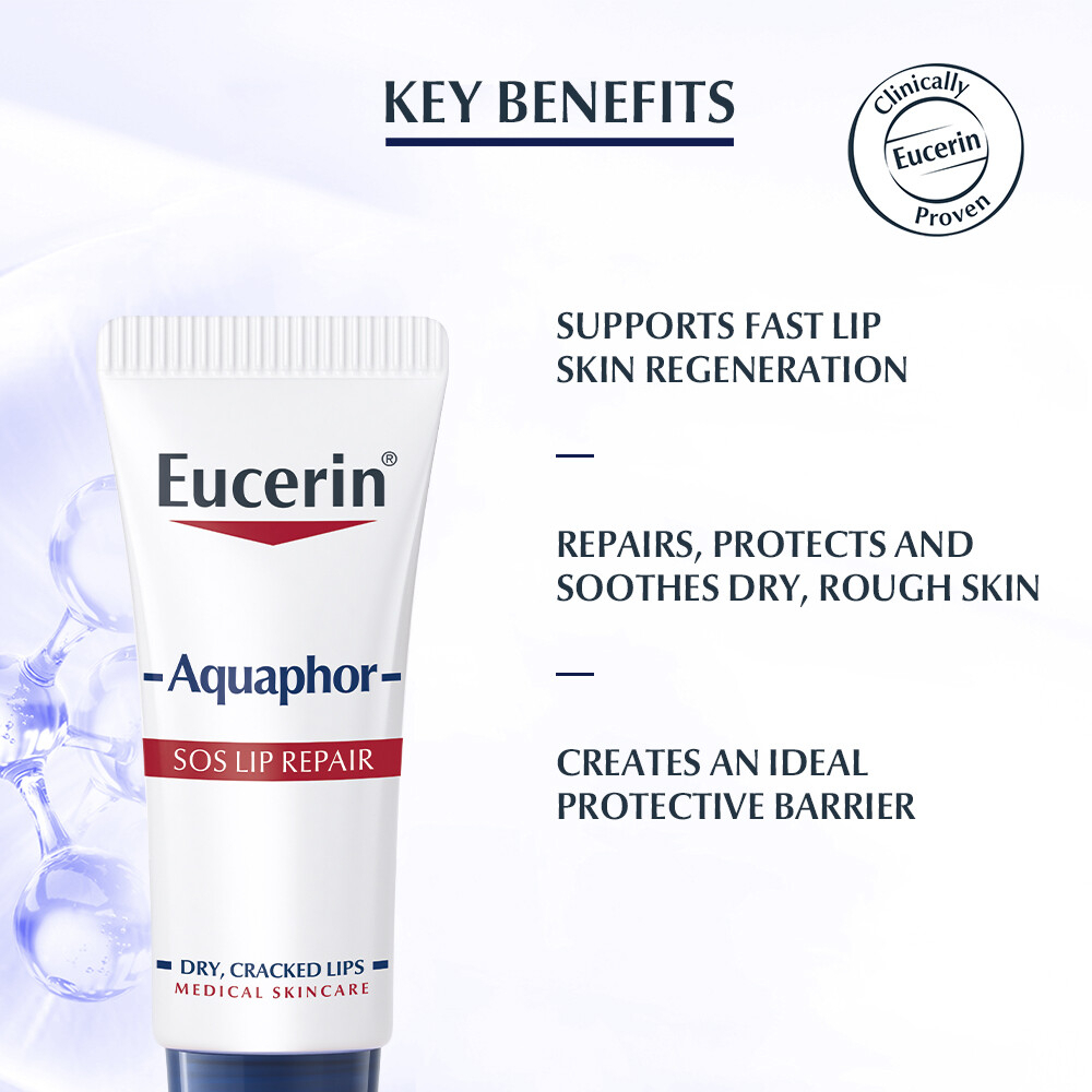 Eucerin Aquaphor SOS Lip Repair 10ml | Intensive Moisturizing Lip Care Balm | Soothes Dry Cracked Lips | SPF15 Protection | Dermatological Skincare Formula for Soft, Smooth and Comfortable Lips Daily - View 3 of 3