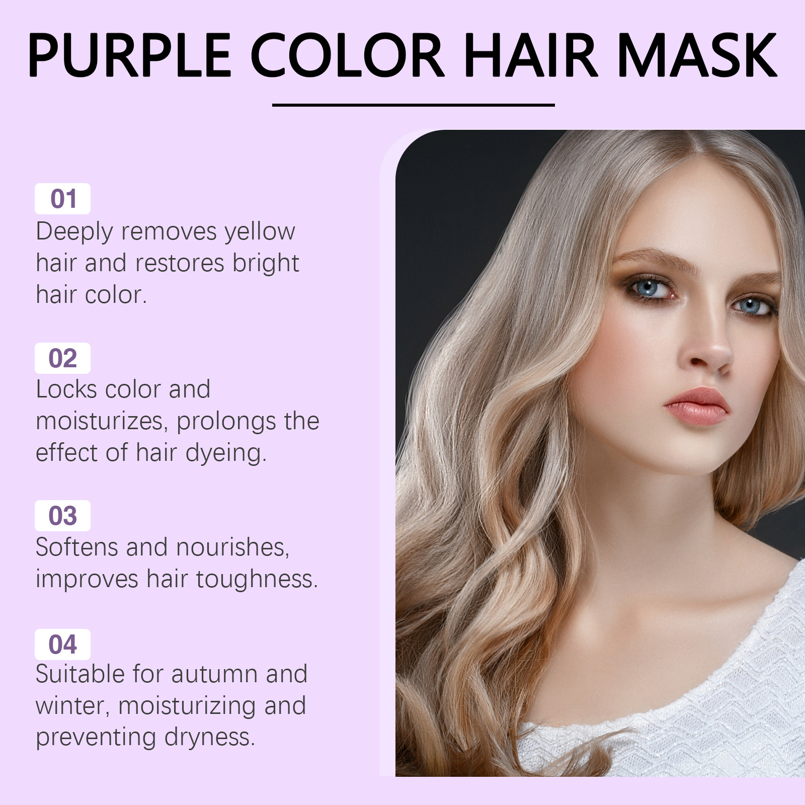 EELHOE Keratin Purple Hair Mask Gray Color Fixing Hair Fading Yellow Bleach For Hair Repair Cover Grey Blonde Hair Smoothing Hair 100g(FROM MALAYSIA) - View 3 of 3