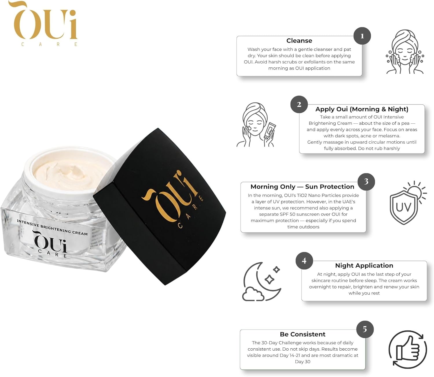Oui Intensive Brightening Cream with Kojic Acid, Ceramide & Niacinamide for Radiant Glowing Skin | Brightening Skincare Formula for Even Complexion & Skin Radiance, 30ml, 1.014 fl.oz - View 3 of 5