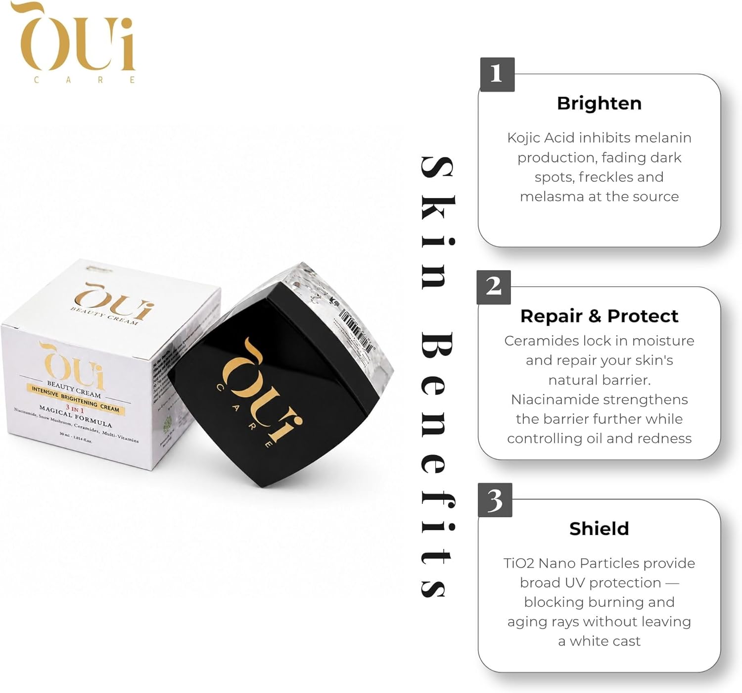 Oui Intensive Brightening Cream with Kojic Acid, Ceramide & Niacinamide for Radiant Glowing Skin | Brightening Skincare Formula for Even Complexion & Skin Radiance, 30ml, 1.014 fl.oz - View 5 of 5