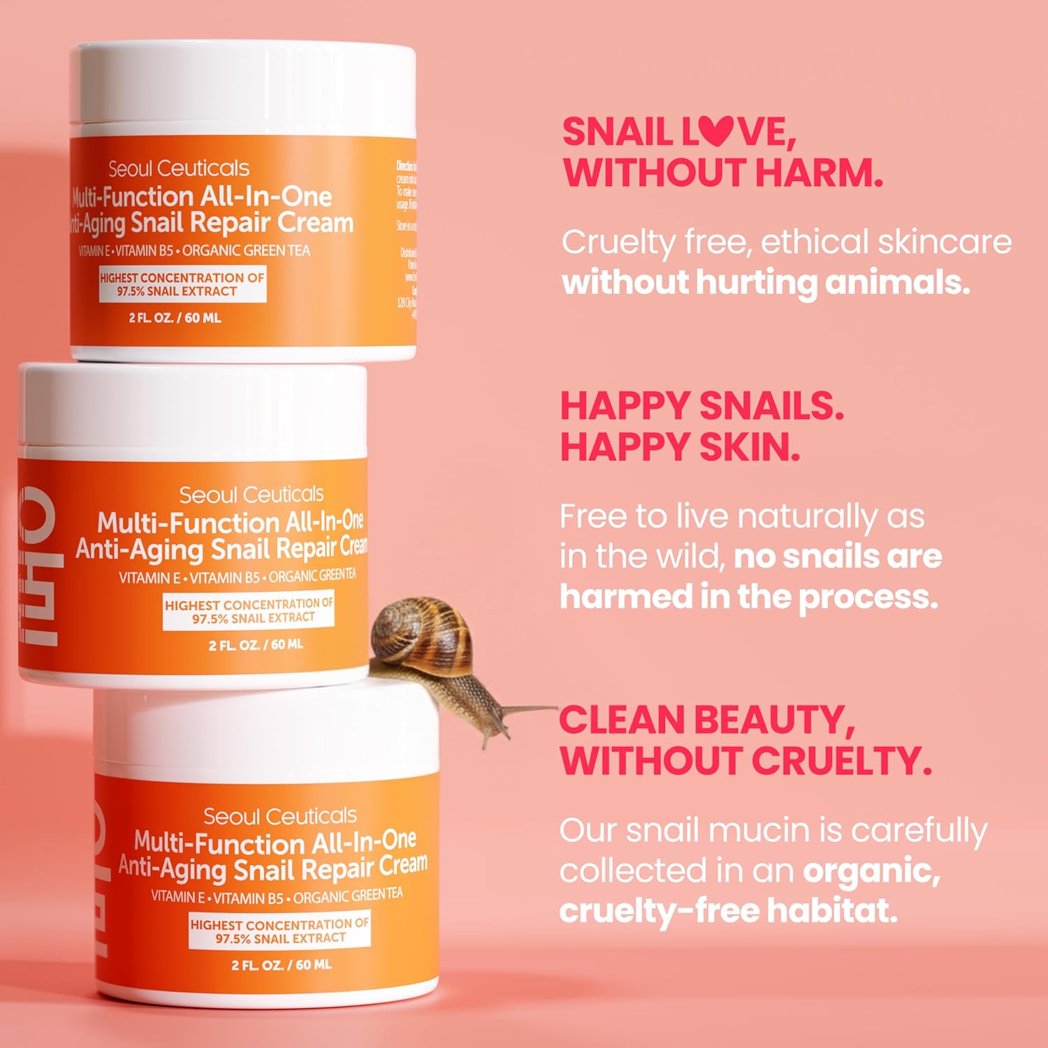 Seoul Ceuticals Korean Skin Care Snail Repair Cream Moisturizer - 97.5% Snail Mucin Extract - All In One Recovery Power For The Most Effective Korean Beauty Routine - 2oz - View 3 of 8