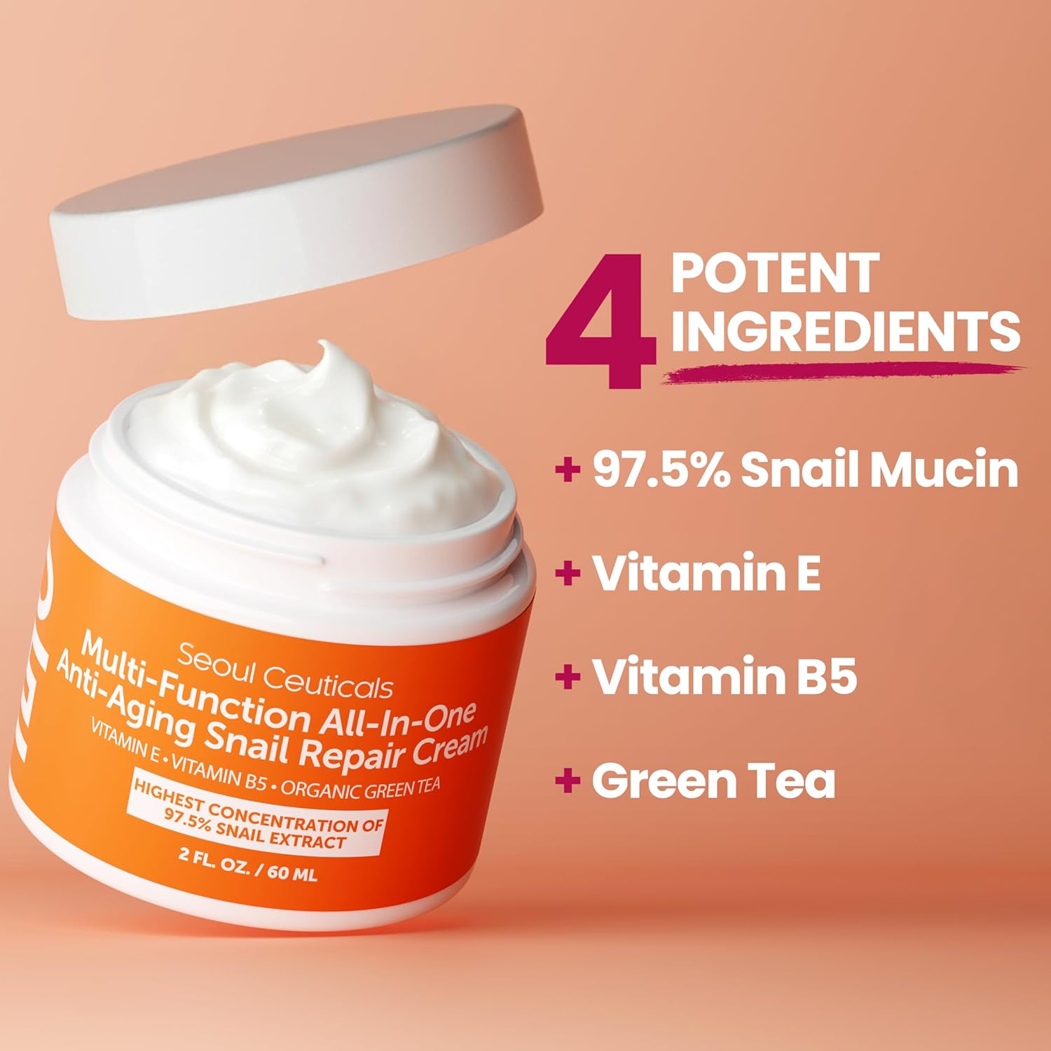 Seoul Ceuticals Korean Skin Care Snail Repair Cream Moisturizer - 97.5% Snail Mucin Extract - All In One Recovery Power For The Most Effective Korean Beauty Routine - 2oz - View 5 of 8