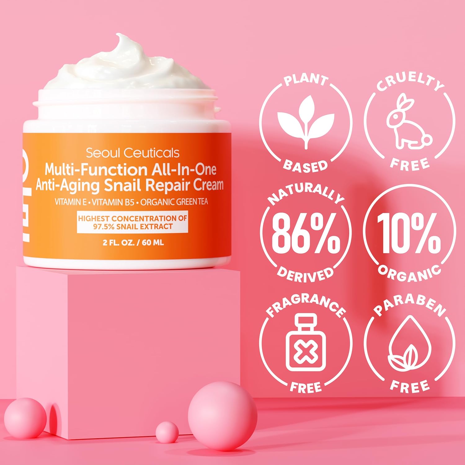 Seoul Ceuticals Korean Skin Care Snail Repair Cream Moisturizer - 97.5% Snail Mucin Extract - All In One Recovery Power For The Most Effective Korean Beauty Routine - 2oz - View 6 of 8
