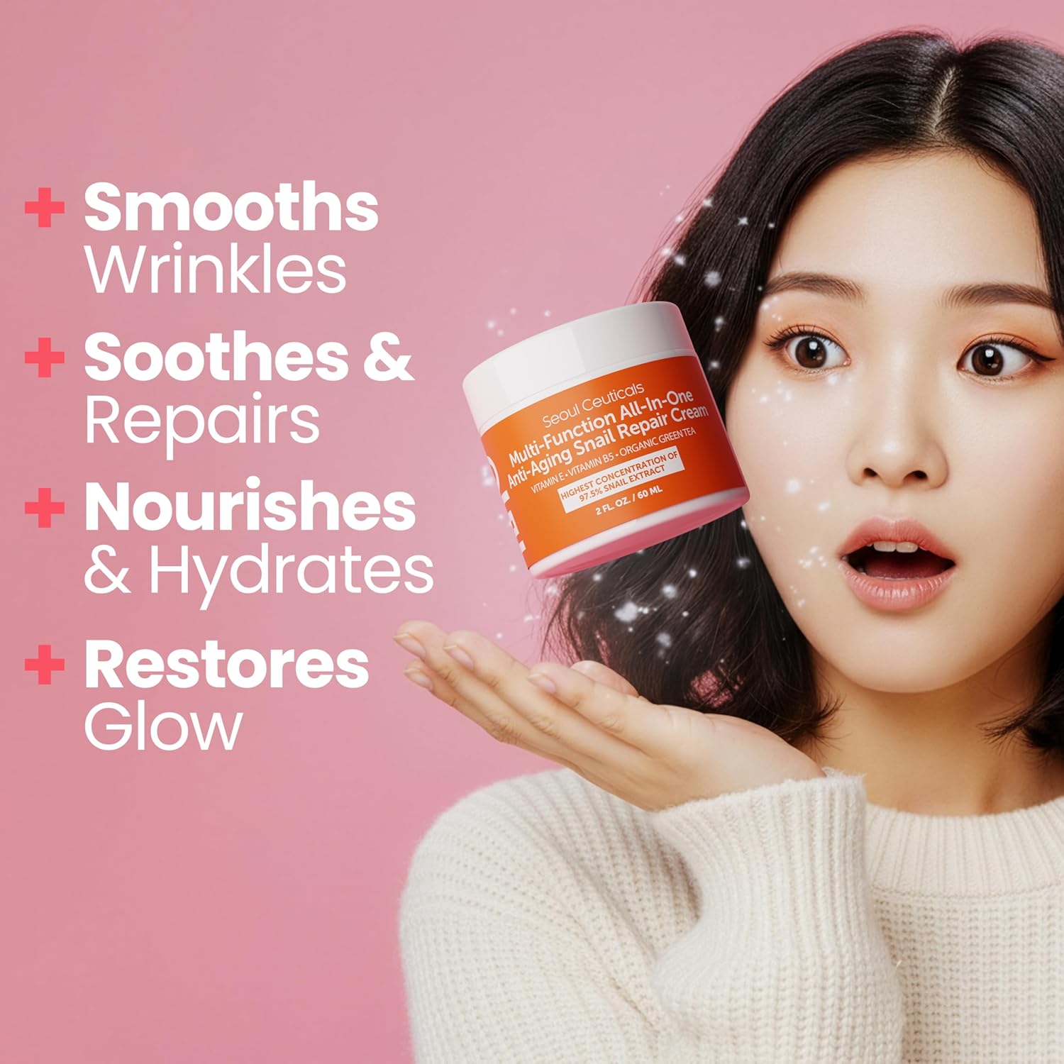 Seoul Ceuticals Korean Skin Care Snail Repair Cream Moisturizer - 97.5% Snail Mucin Extract - All In One Recovery Power For The Most Effective Korean Beauty Routine - 2oz - View 8 of 8