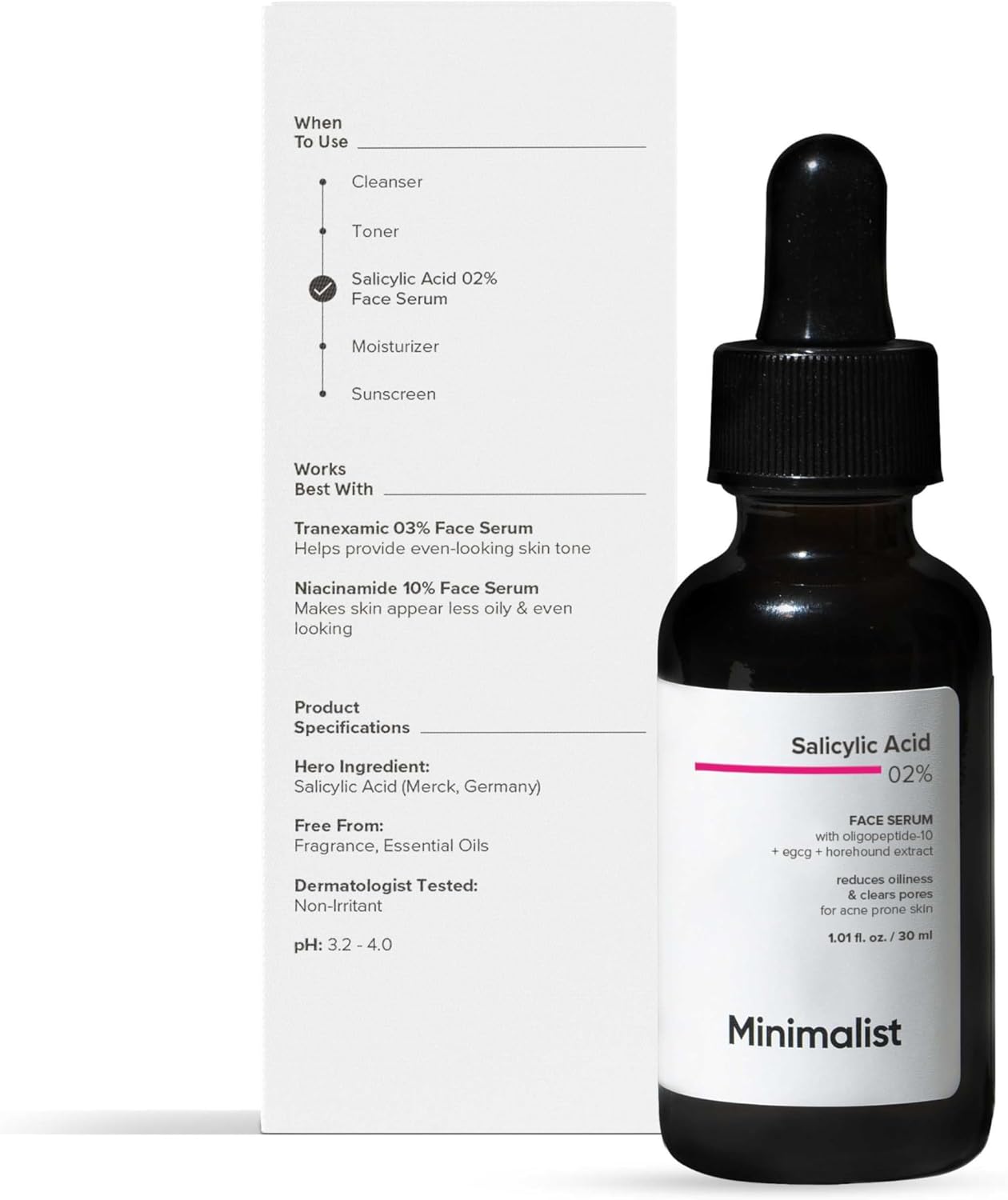 Minimalist 2% Salicylic Acid Serum For Oily Skin | Helps With Open Pores, Breakouts, Blackheads & Bumpy Texture | BHA Based Exfoliant for Oily Skin | 30ml - View 2 of 7