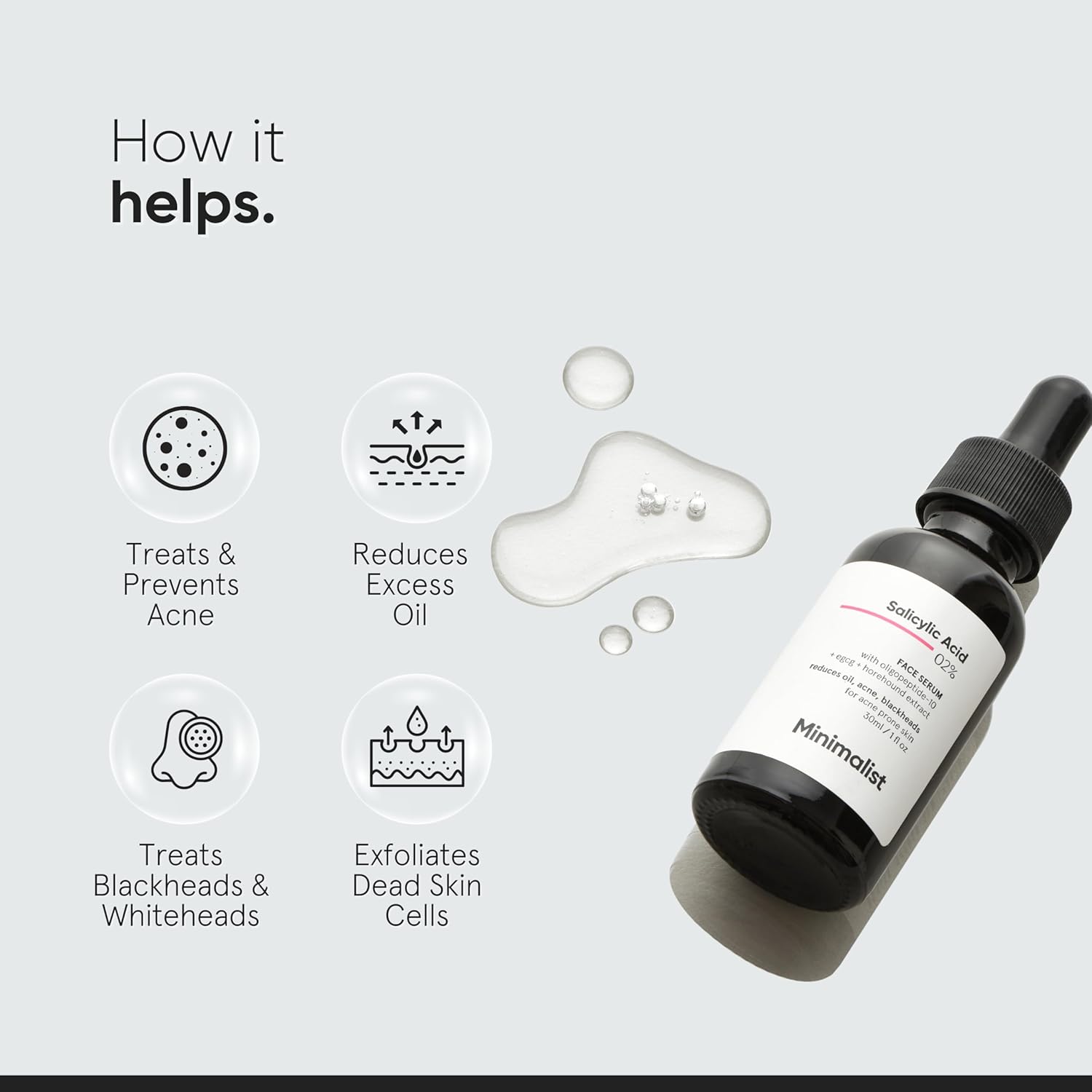 Minimalist 2% Salicylic Acid Serum For Oily Skin | Helps With Open Pores, Breakouts, Blackheads & Bumpy Texture | BHA Based Exfoliant for Oily Skin | 30ml - View 6 of 7