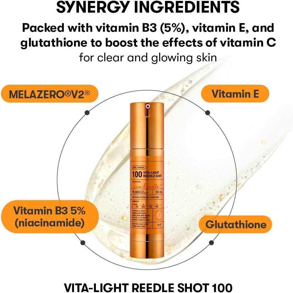 VT Cosmetics Vita-Light Reedle Shot 100, Serum with Vitamin C Capsules, Vitamin E, Hydrating Care, Korean Skincare for Sensitive Skin 1.69Fl Oz(50ml) - View 4 of 8