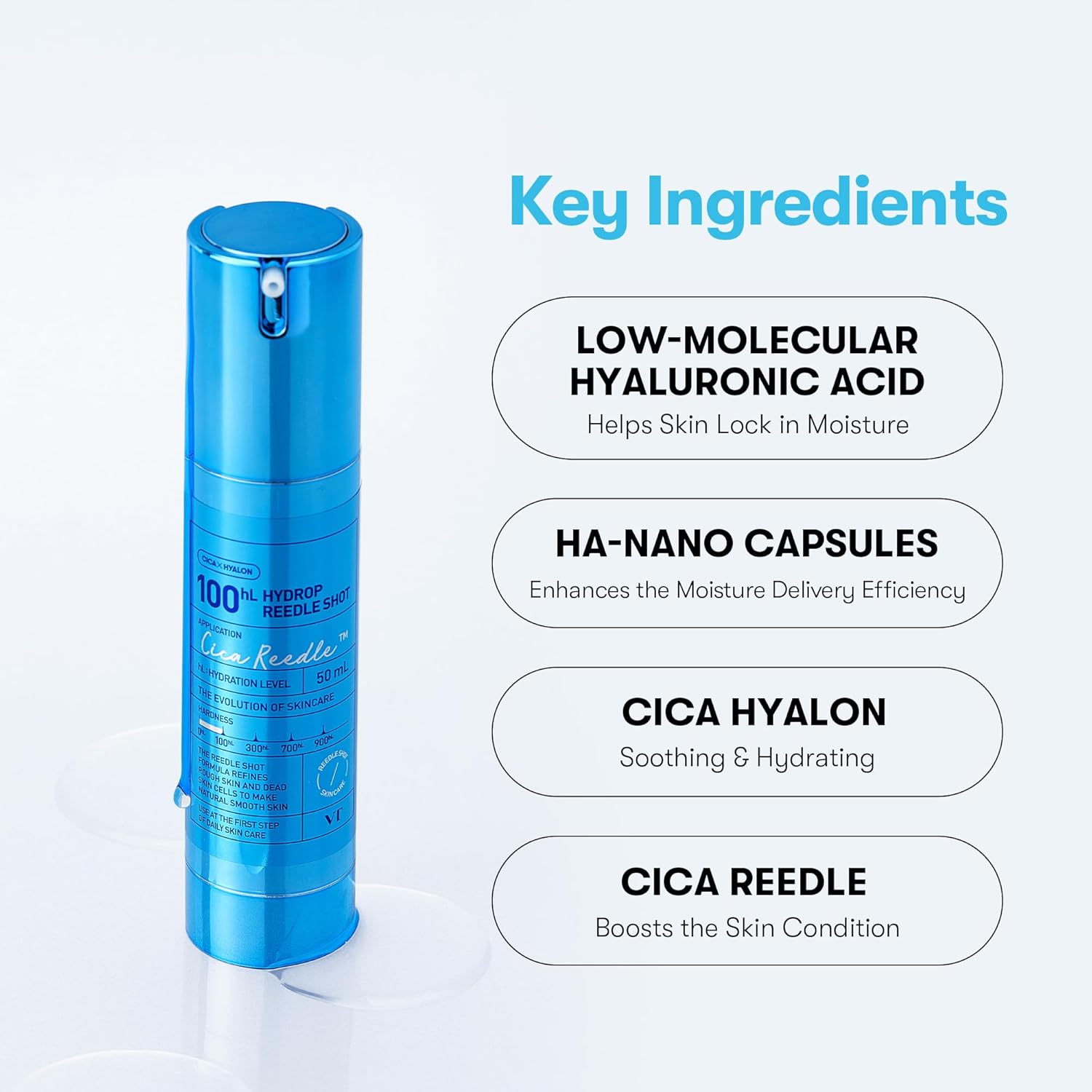 VT COSMETICS Hydrop Reedle Shot 100hL, Hyaluronic Acid Microneedling Serum, Intensive Hydrating & Moisturizing Exosome, Soft & Glass Skin, Korean Skin Booster1.69 Fl Oz.(50ml) - View 4 of 5