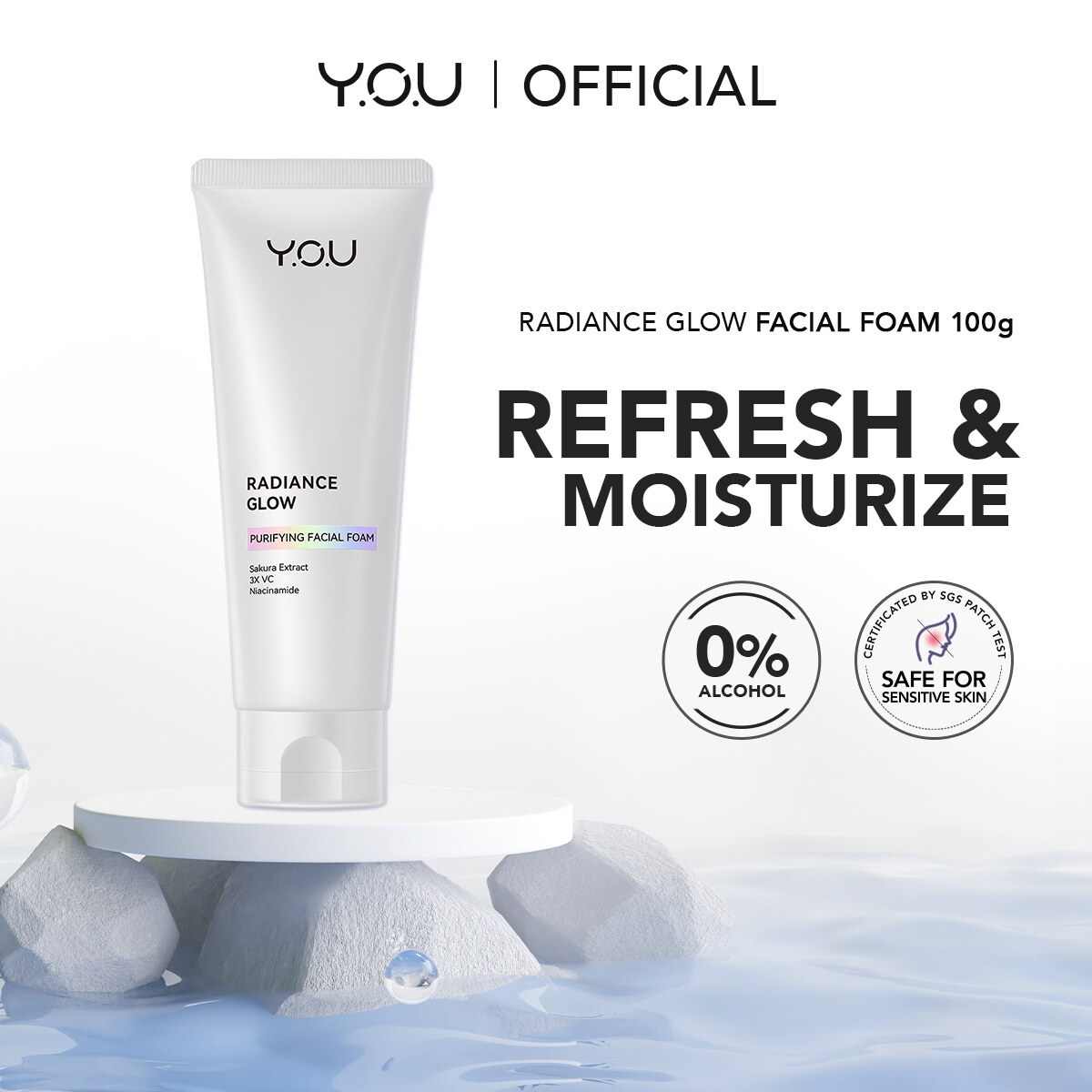 Y.O.U Radiance Glow Purifying Facial Foam 100g | Sakura Extract, 3X Vitamin C & Niacinamide Face Wash | Brightening Deep Cleanser | Helps Purify, Refresh, Hydrate and Reveal Radiant Looking Skin - View 2 of 3