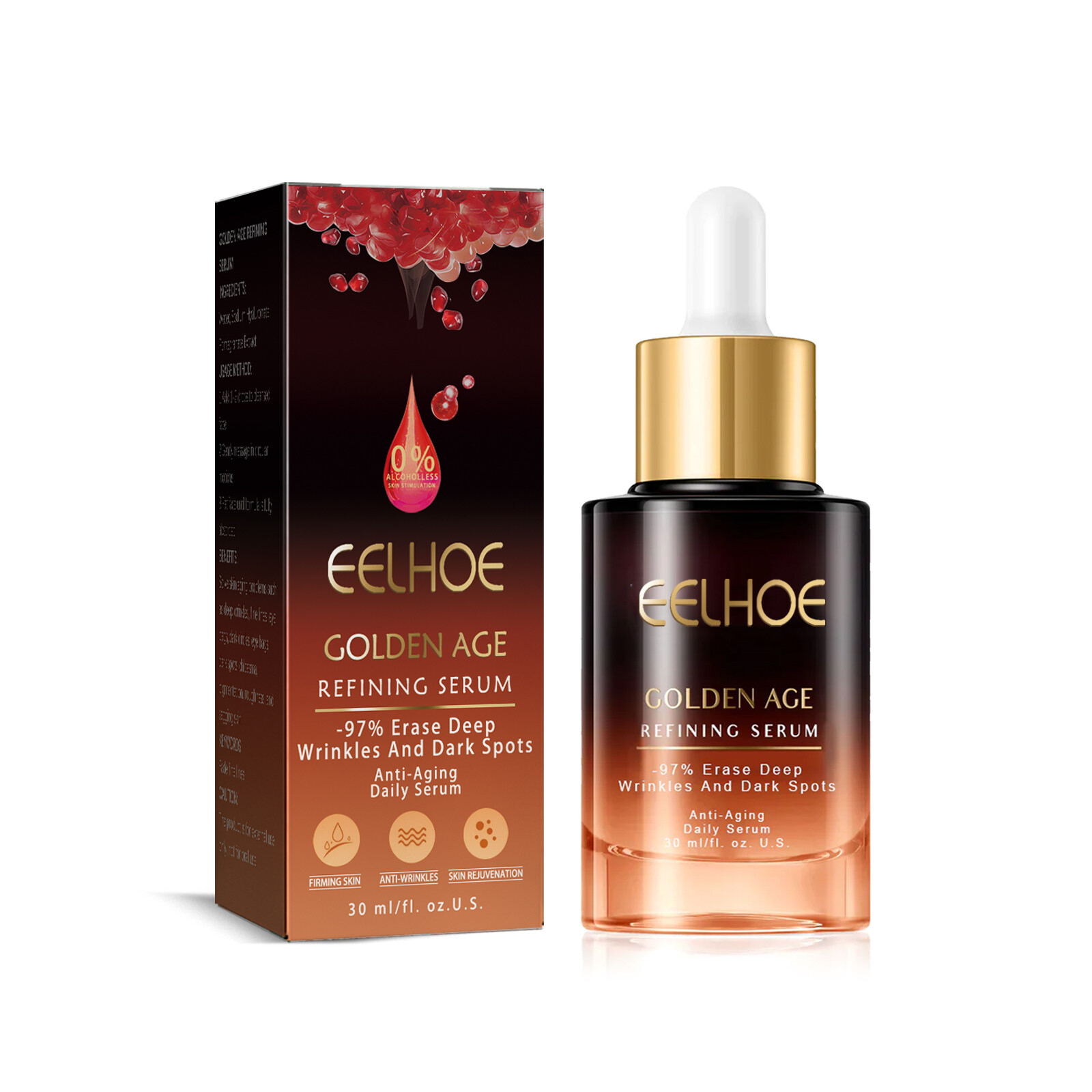 Eelhoe Golden Age Refining Face Serum 30ml | Anti-Aging Lifting Firming Facial Essence | Wrinkle Care Brightening Moisturizing Serum | Helps Smooth Fine Lines, Nourish Skin and Improve Youthful Looking Complexion - View 2 of 2