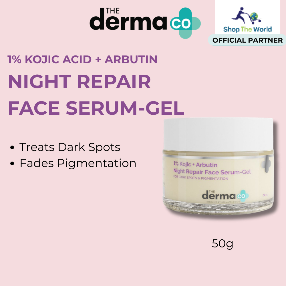 The Derma Co 1% Kojic + Arbutin Night Repair Face Serum-Gel 50g | Dark Spot & Pigmentation Care Serum | Blemish Treatment | Overnight Hydrating Formula for Men and Women Smooth Even Looking Skin - View 2 of 3