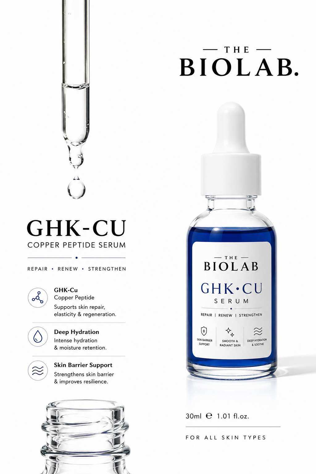 THE BIOLAB GHK-Cu Facial & Hair Serum | Copper Peptide Skin and Scalp Care Serum | Anti-Aging Hydrating Treatment | Helps Nourish Skin, Support Hair Health and Improve Smooth Looking Appearance - View 3 of 4