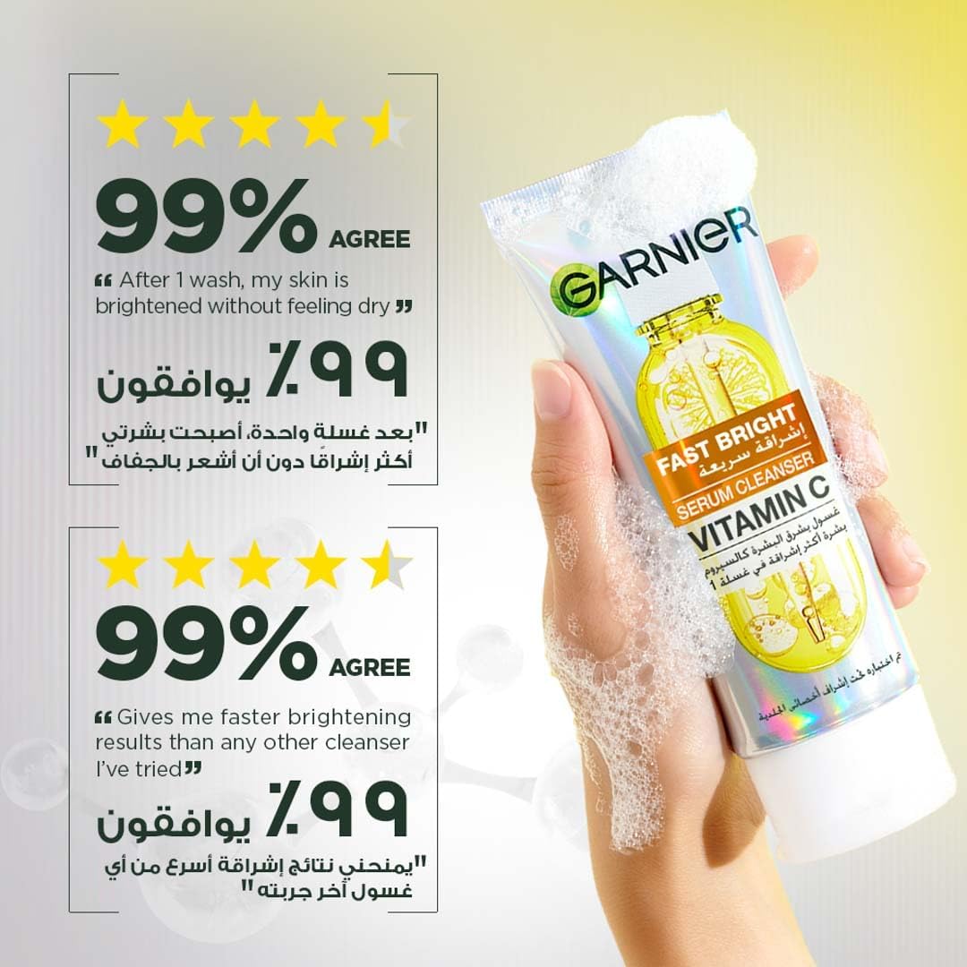 Garnier Skinactive Fast Bright Vitamin C Serum Cleanser Facewash, Gentle Face Cleanser for Skin Brightening like a Serum, Suitable for all skin types, 100ml - View 2 of 6