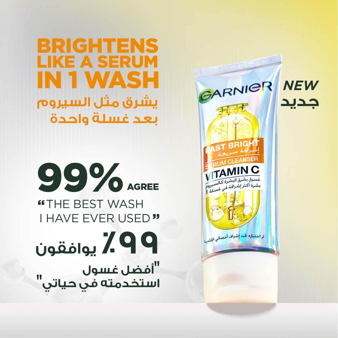 Garnier Skinactive Fast Bright Vitamin C Serum Cleanser Facewash, Gentle Face Cleanser for Skin Brightening like a Serum, Suitable for all skin types, 100ml - View 6 of 6