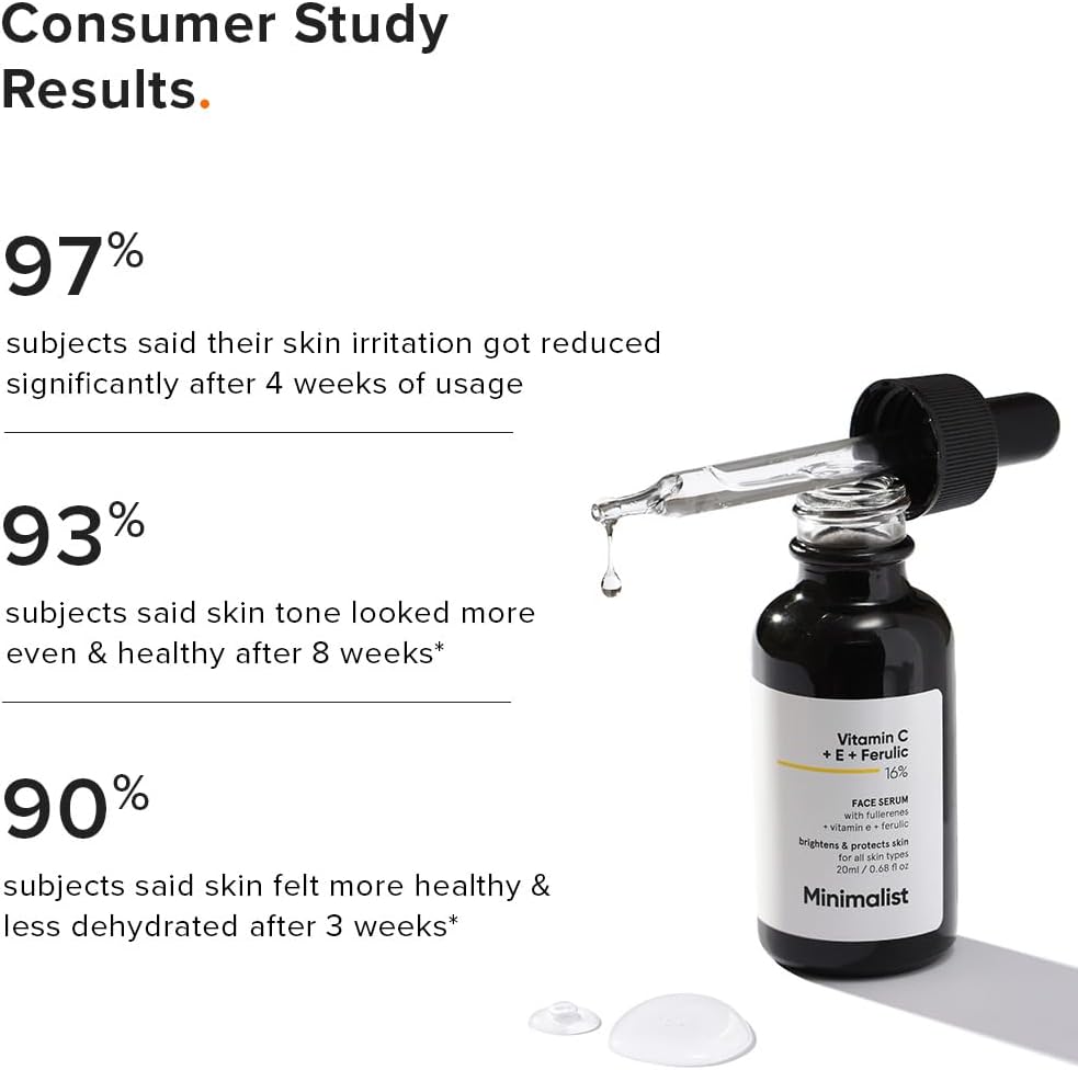 Minimalist Vitamin C 16% Face Serum with Ferulic Acid & Vitamin E | Advanced Skin Brightening & Anti-Aging |Potent Antioxidant for Sun Damage & Dark Spots|86% Pure Ethyl Ascorbic Acid Fullerene|30 ml - View 2 of 6