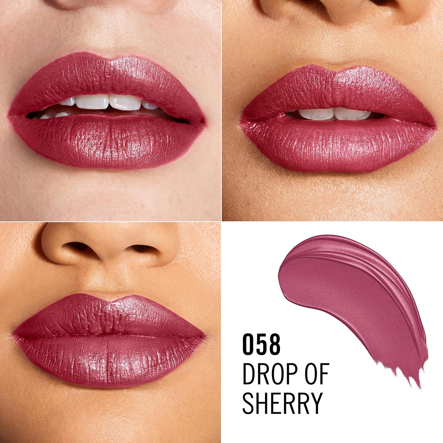 Rimmel London Lasting Finish, 058 Drop Of Sherry, Satin Lipstick, Long-Lasting, Satin Finish, Rich Colour, Moisturising, Vegan Formula, 4g - View 8 of 8