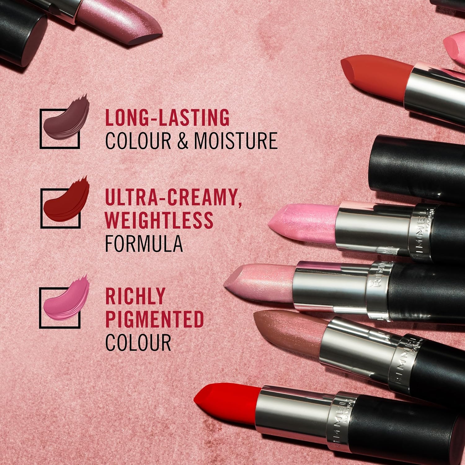 Rimmel London Lasting Finish, 077 Asia, Satin Lipstick, Long-Lasting, Satin Finish, Rich Colour, Moisturising, Vegan Formula, 4g - View 3 of 8