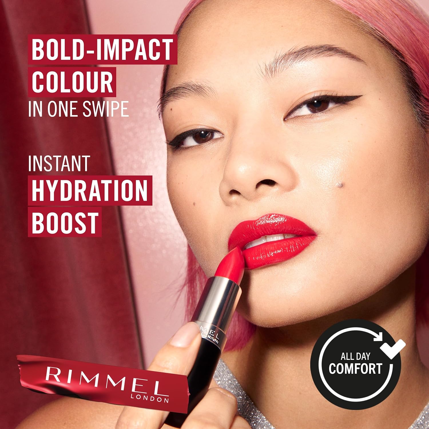 Rimmel London Lasting Finish, 077 Asia, Satin Lipstick, Long-Lasting, Satin Finish, Rich Colour, Moisturising, Vegan Formula, 4g - View 5 of 8