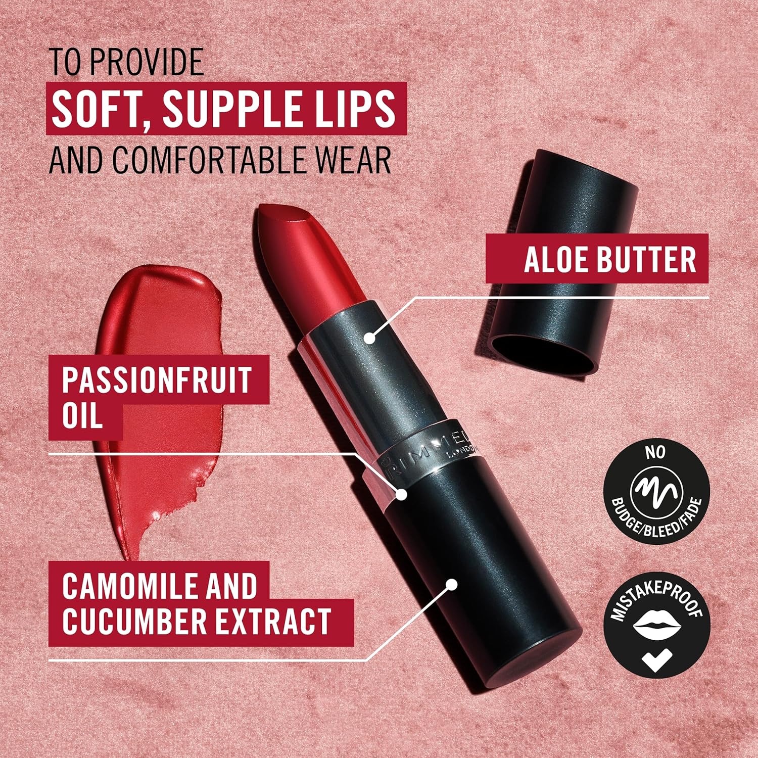 Rimmel London Lasting Finish, 077 Asia, Satin Lipstick, Long-Lasting, Satin Finish, Rich Colour, Moisturising, Vegan Formula, 4g - View 6 of 8