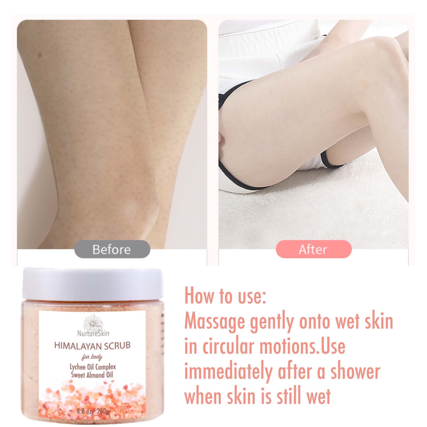 Himalayan Salt Body Scrub With Lychee Essential Oils Detoxifies and Exfoliates for Smooth Glowing Skin 250g(FROM MALAYSIA) - View 2 of 3