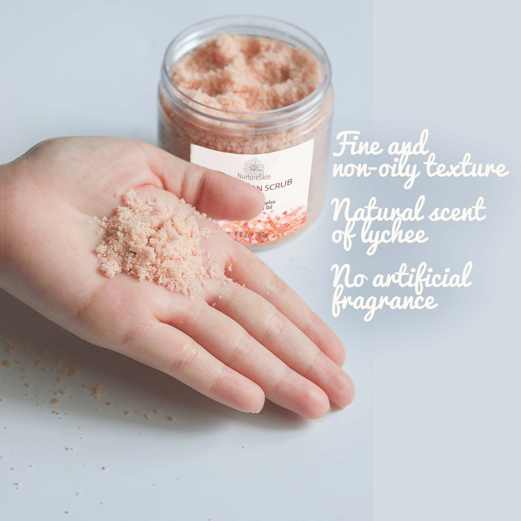 Himalayan Salt Body Scrub With Lychee Essential Oils Detoxifies and Exfoliates for Smooth Glowing Skin 250g(FROM MALAYSIA) - View 3 of 3