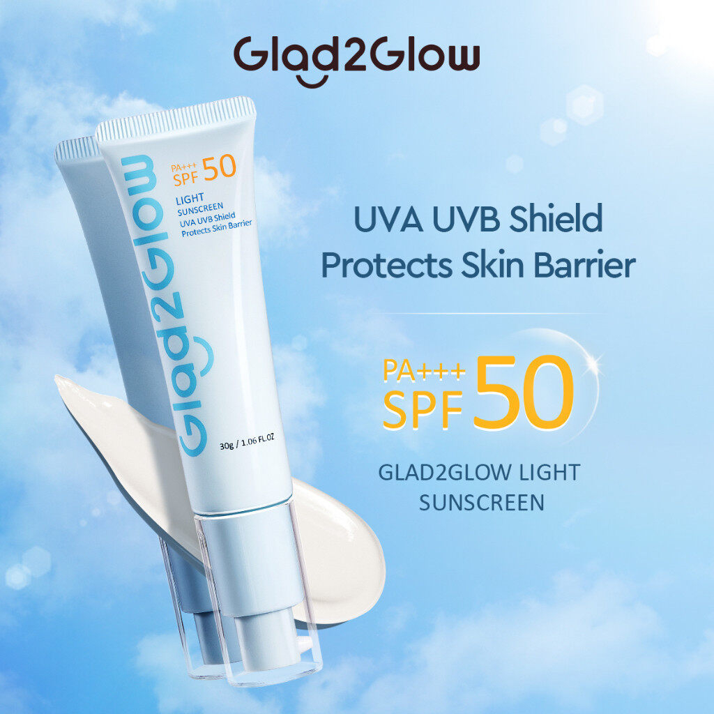 Glad2Glow Light Sunscreen SPF50 PA+++ 30g | UVA UVB Shield | Lightweight Daily Sun Protection | Non-Greasy Formula | Skin Barrier Support | Moisturizing Facial Sunscreen for All Skin Types - View 2 of 3