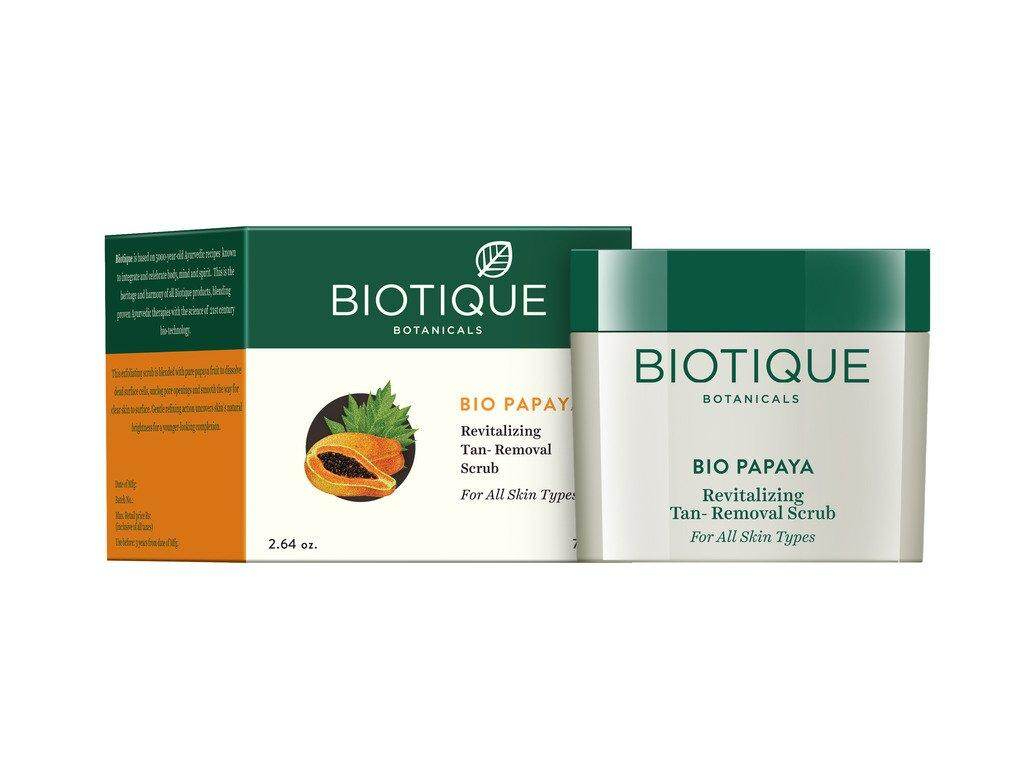 BIOTIQUE Papaya Tan Removal Brightening & Revitalizing Face Scrub 75g Natural Exfoliating Facial Scrub for All Skin Types Helps Remove Dullness Impurities Smooths Skin Texture Promotes Radiance - View 2 of 4