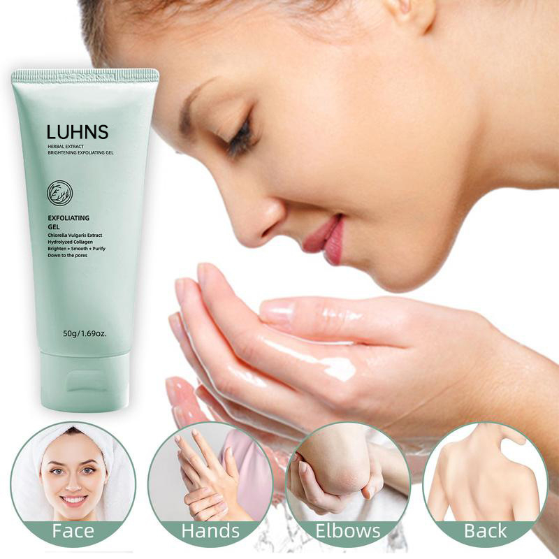LUHNS Herbal Extract Exfoliating Gel 50g | Gentle Non-Irritating Deep Pore Purifying Facial & Body Scrub with Chlorella and Collagen for Brightening, Smoothening, Hydrating, and Nourishing Skin Care - View 3 of 3