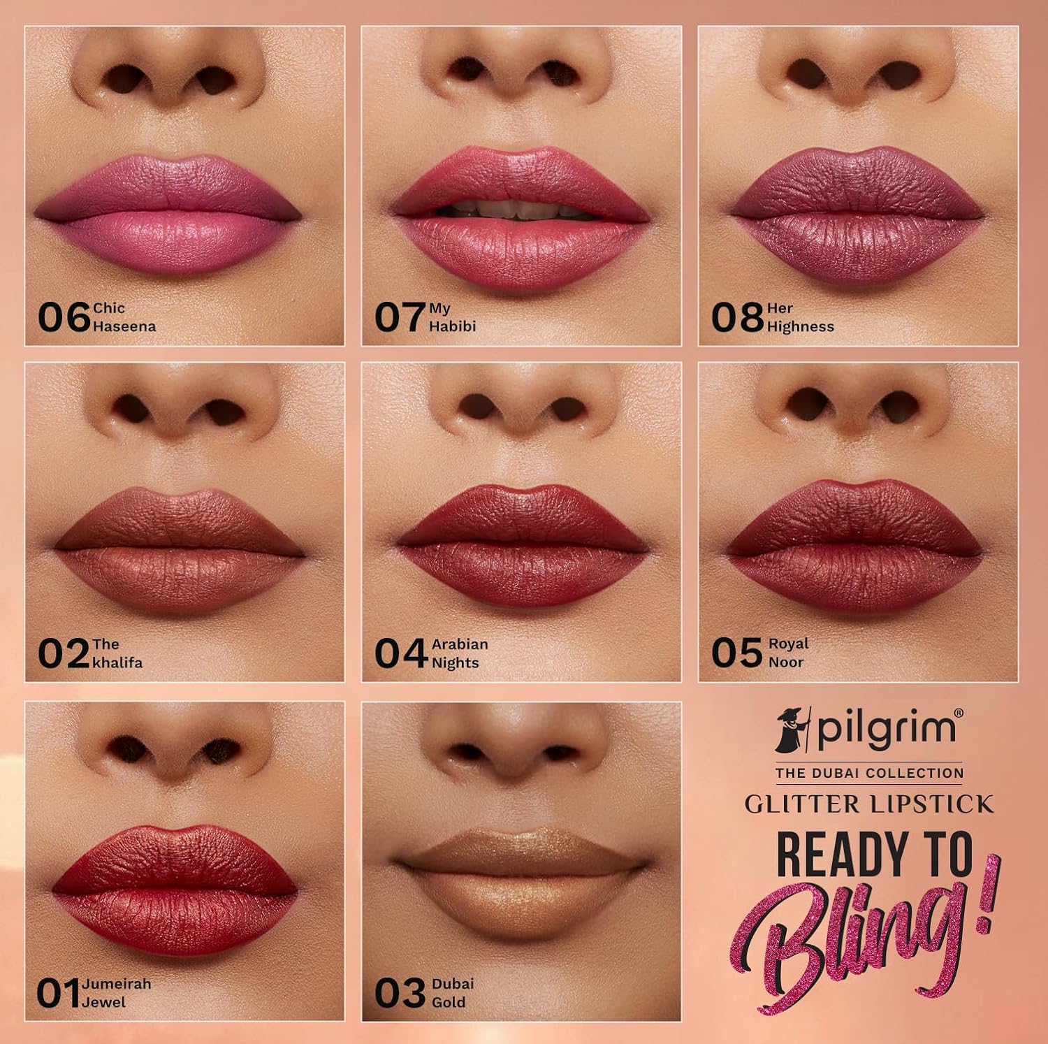 Pilgrim Glitter Lipstick For Women Dubai Luxe Lifestyle - Shade Lipstick Infused with Vitamin E & Olive Oil Glitter Formula With Matte Finish Non Drying All Skin Types 4.2 g (Pack of 1) Chic Haseena - View 3 of 8