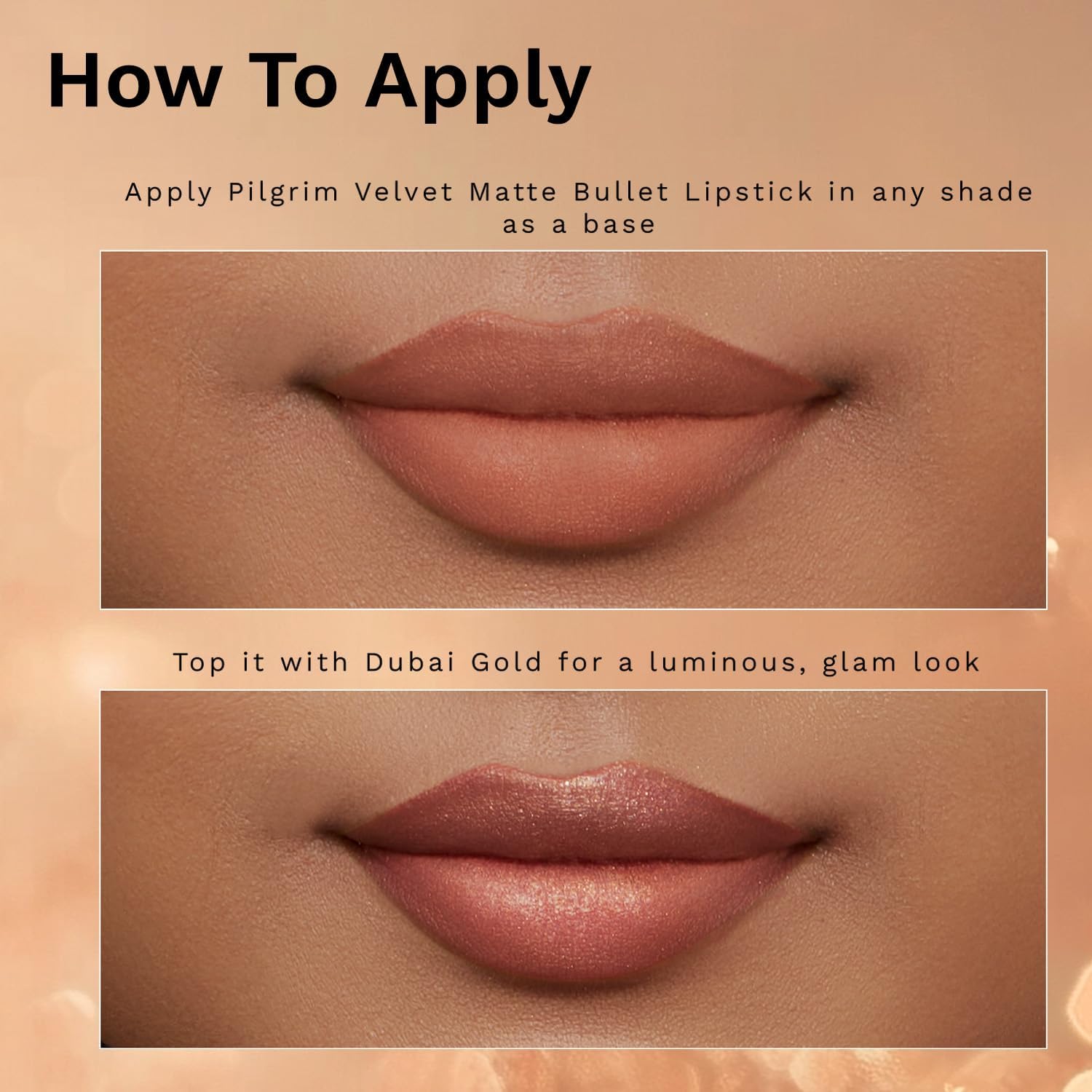 Pilgrim Glitter Lipstick For Women 4.2gm | Dubai Luxe Lifestyle - Dubai Gold Shade | Lipstick Infused with Vitamin E & Olive Oil | Glitter Formula With Matte Finish | Non Drying | All Skin Types - View 5 of 7