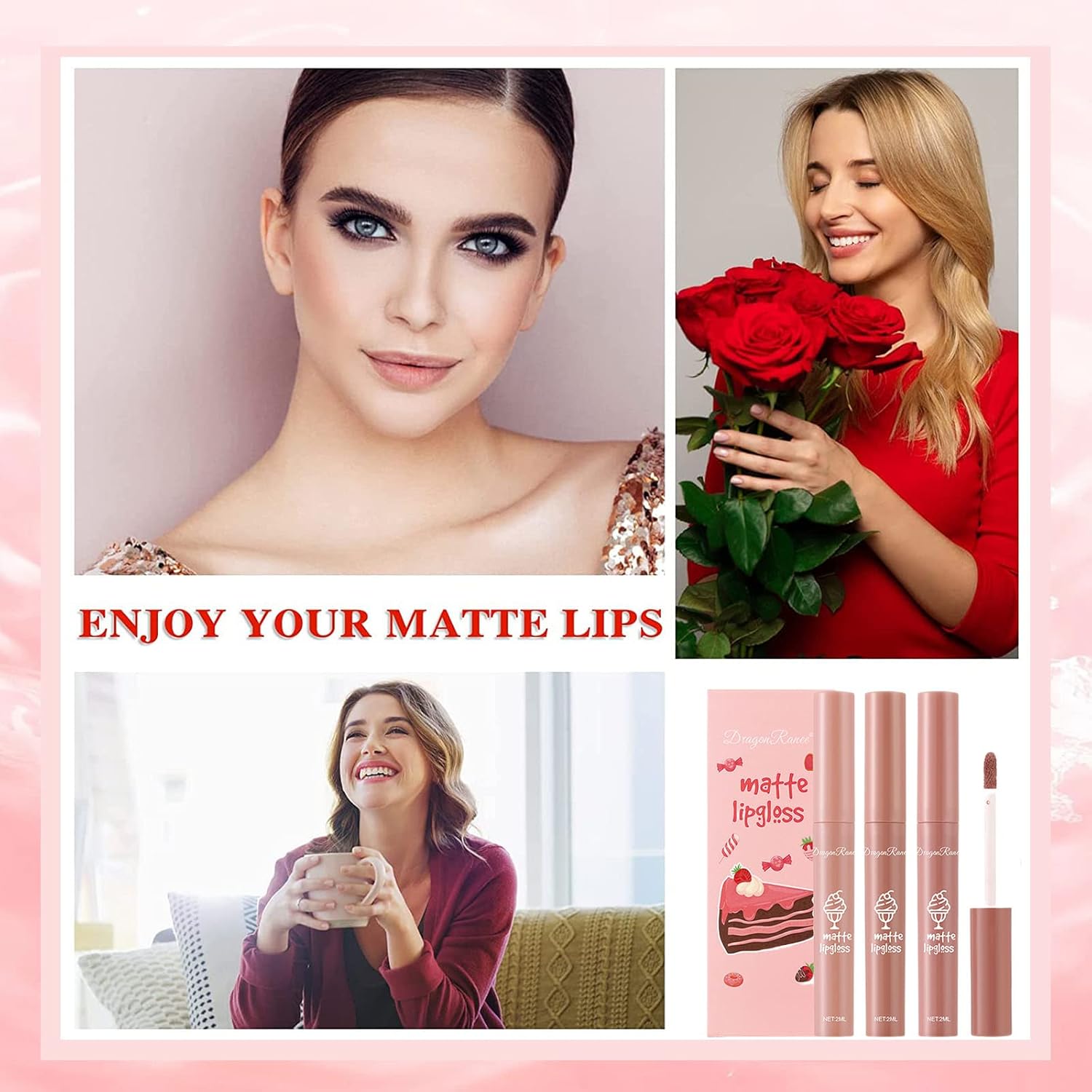 3 Colors Matte Lipstick Nude Lipstick Liquid Lipstick Set Velvet Lip Stick Lip Stain Long Lasting Waterproof Non-stick Cup Nude Lip Gloss Makeup Gift Kit for Women Girls - View 2 of 6