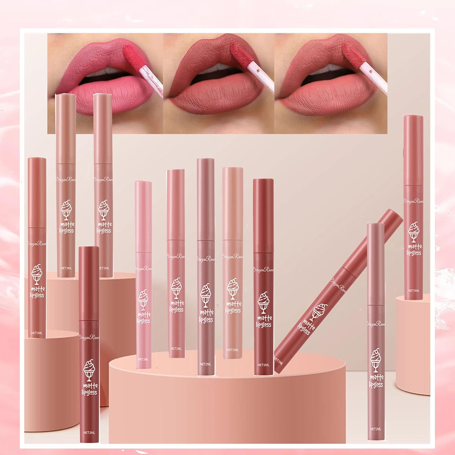 3 Colors Matte Lipstick Nude Lipstick Liquid Lipstick Set Velvet Lip Stick Lip Stain Long Lasting Waterproof Non-stick Cup Nude Lip Gloss Makeup Gift Kit for Women Girls - View 5 of 6