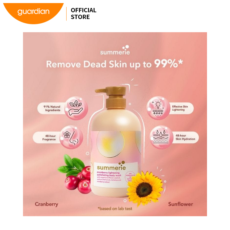 Summerie Anti-Aging Exfoliating Body Wash Cranberry Lightening, Gentle Exfoliating Cleanser with Cranberry Extract, Smooths and Refreshes Skin, Hydrating Daily Body Care, 600ml Bottle - View 3 of 3