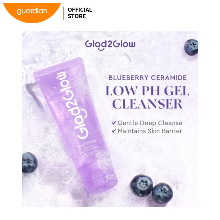 Glad2Glow Ceramide Low pH Blueberry Gel Cleanser, Gentle Hydrating Facial Wash with Ceramide Formula, Maintains Skin Barrier, Removes Dirt and Oil, Refreshing Daily Skincare, 70ml - View 2 of 4
