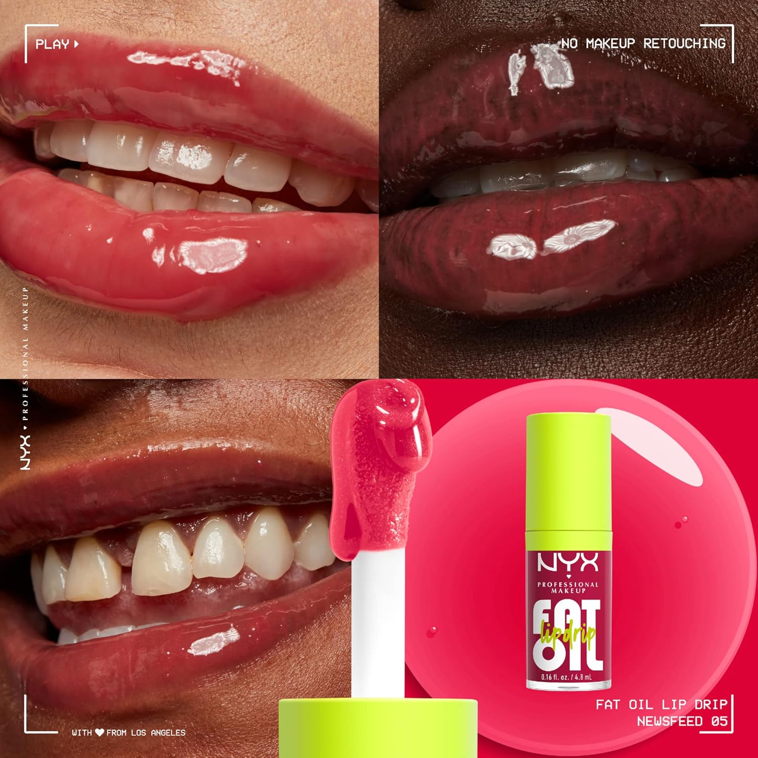 NYX PROFESSIONAL MAKEUP Fat Oil Lip Drip, Moisturizing, Shiny, Vegan Tinted Lip Gloss, Non-Sticky Finish, 12H Hydration, Squalane, Raspberry and Cloudberry Oils - Newsfeed (Rose Nude) - View 6 of 6