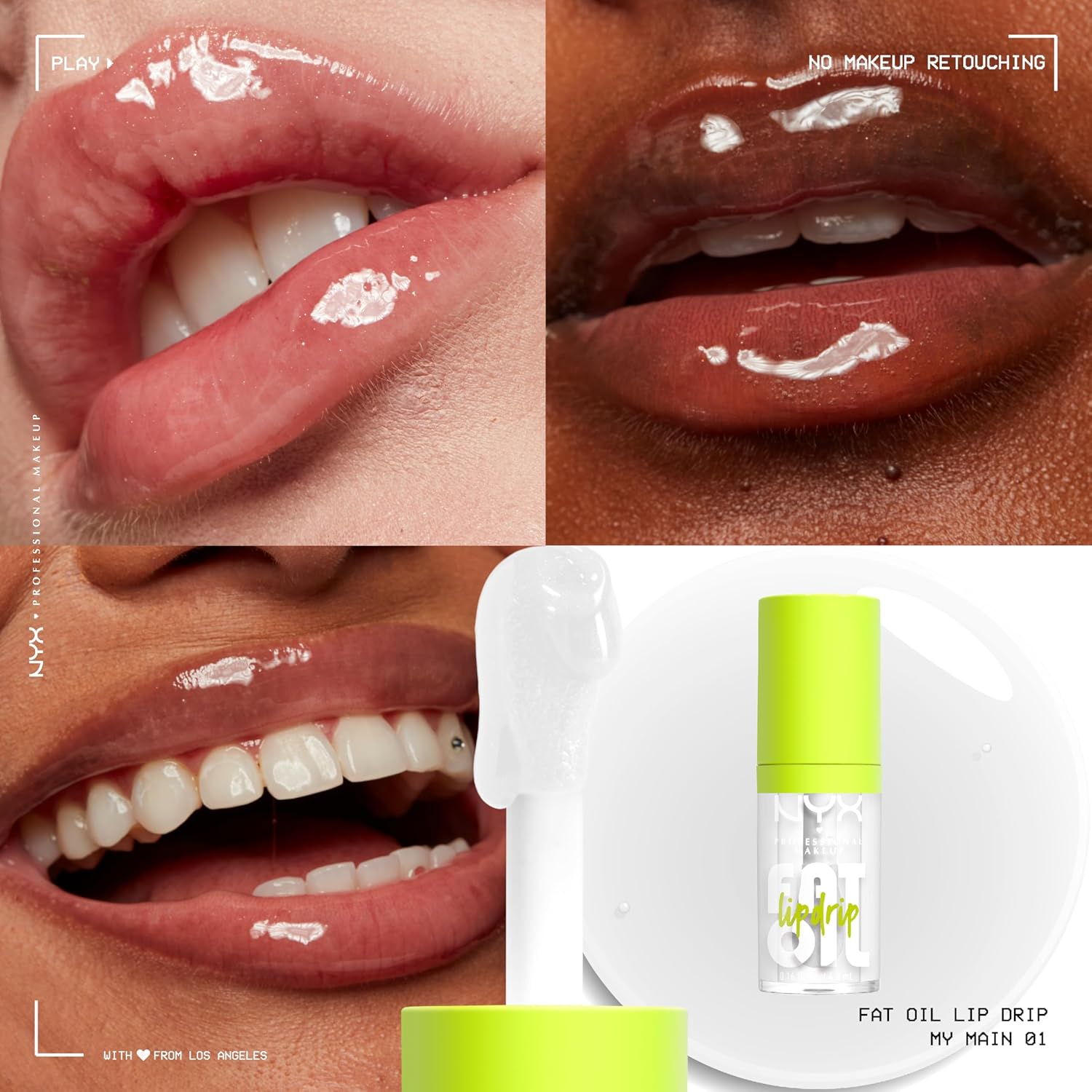 NYX Professional Makeup Moisturising Lip Gloss, Intense Shine, With Thick Applicator and Nourishing Oils, Fat Oil Lip Drip, Set of 4, Colours: My Main, News Feed, Status Update, Missed Call - View 6 of 7