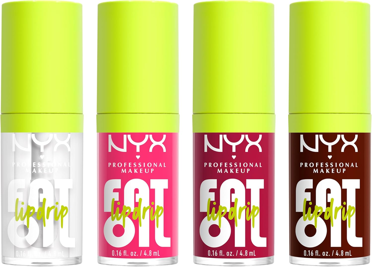 NYX Professional Makeup Moisturising Lip Gloss, Intense Shine, With Thick Applicator and Nourishing Oils, Fat Oil Lip Drip, Set of 4, Colours: My Main, News Feed, Status Update, Missed Call - View 7 of 7