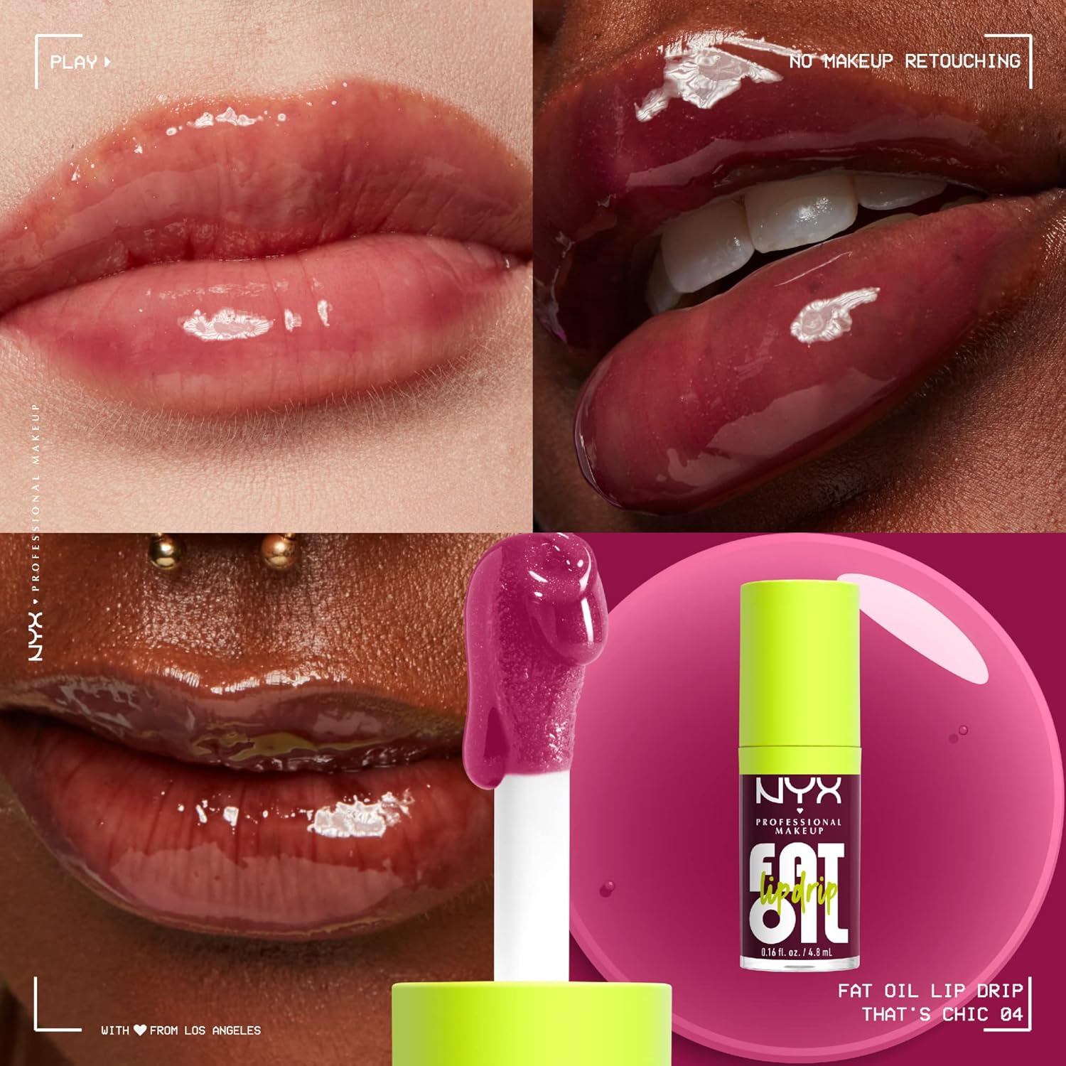NYX PROFESSIONAL MAKEUP Fat Oil Lip Drip, Moisturizing, Shiny, Vegan Tinted Lip Gloss, Non-Sticky Finish, 12H Hydration, Squalane, Raspberry and Cloudberry Oils - That's Chic (Deep Berry) - View 6 of 6