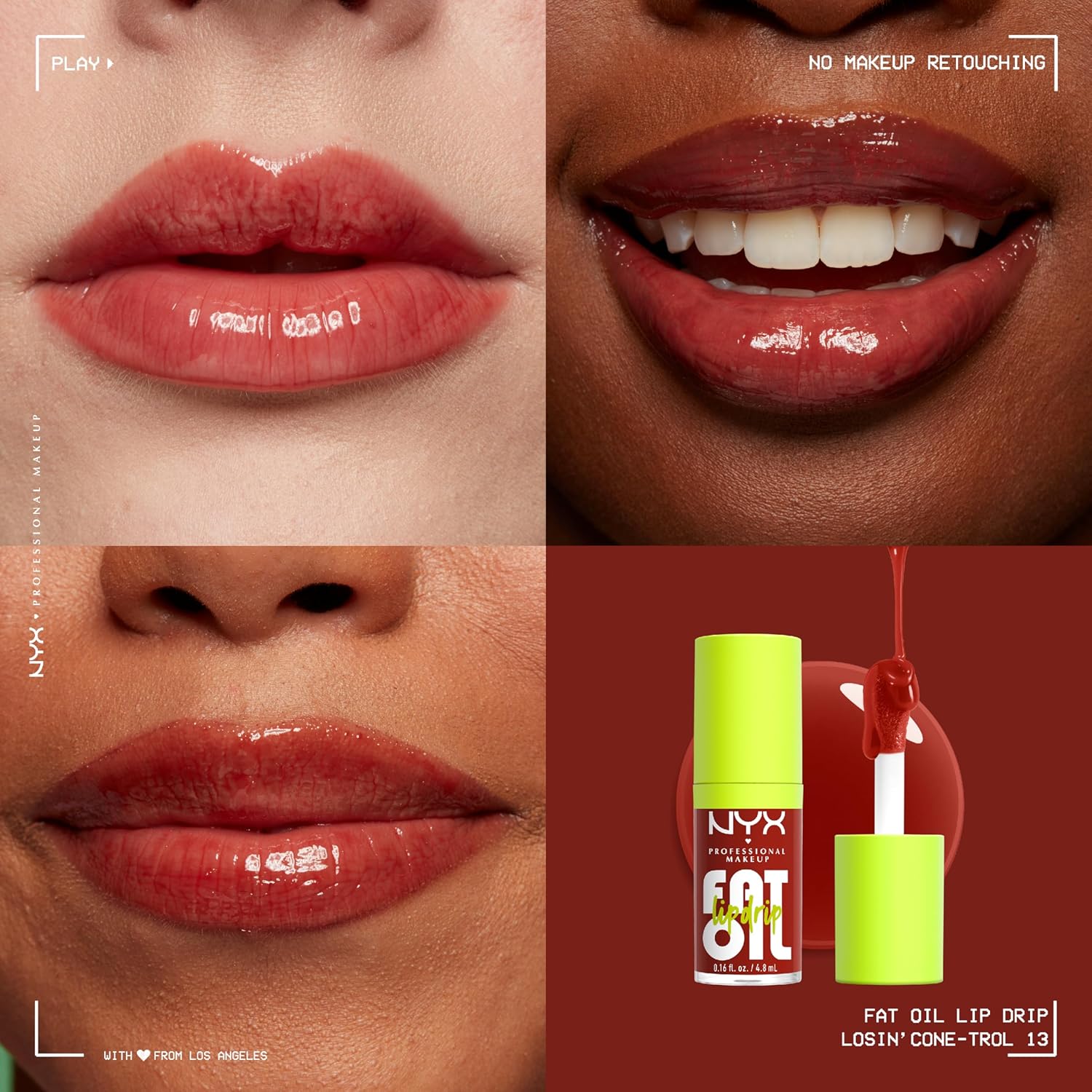 NYX PROFESSIONAL MAKEUP Fat Oil Lip Drip, Moisturizing, Shiny, Vegan Tinted Lip Gloss, Non-Sticky Finish, 12H Hydration, Squalane, Raspberry and Cloudberry Oils - LOSIN CONETROL - View 5 of 6